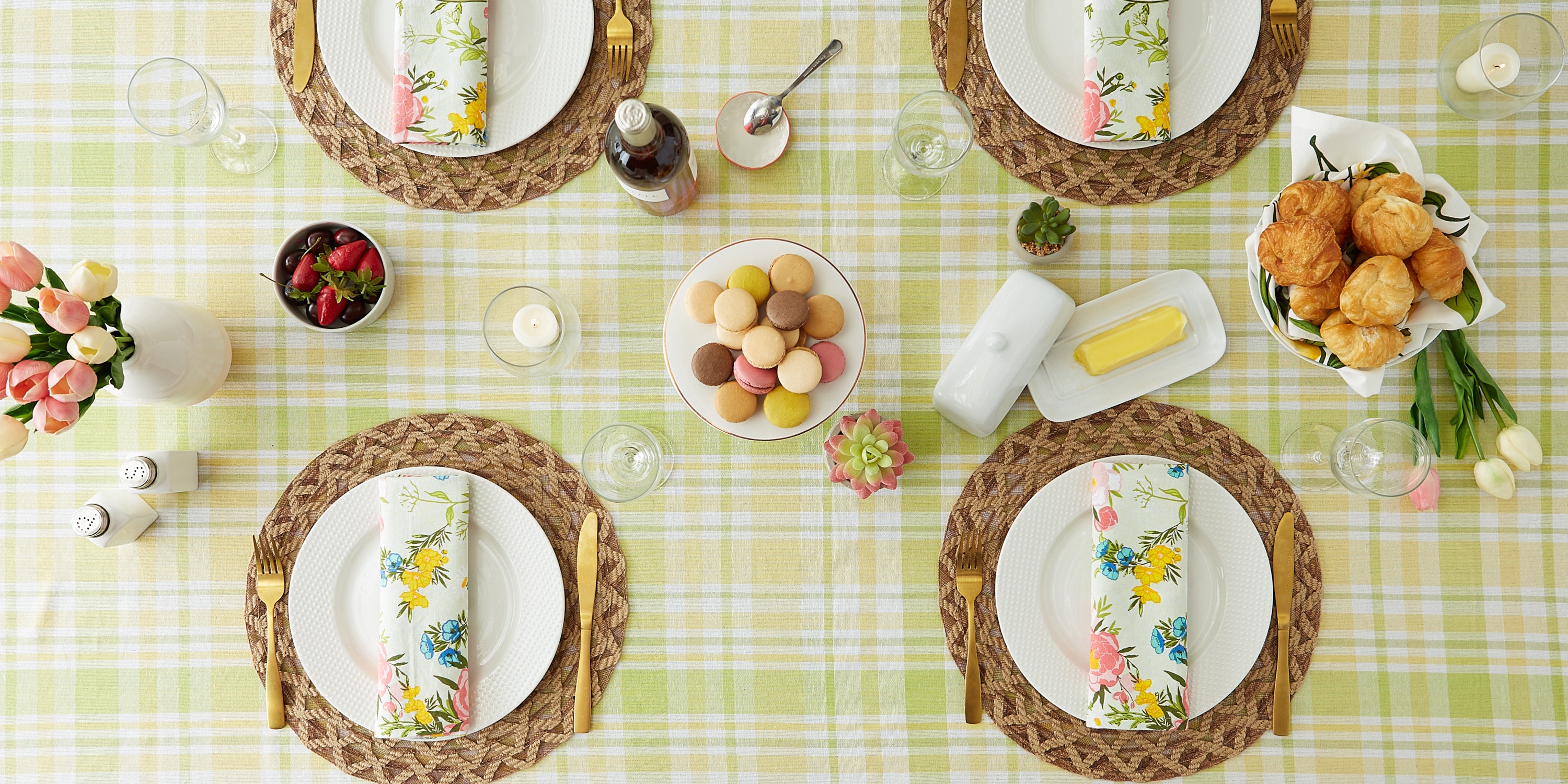 DII Lemon Bliss Plaid Farmhouse Cotton Tablecloth