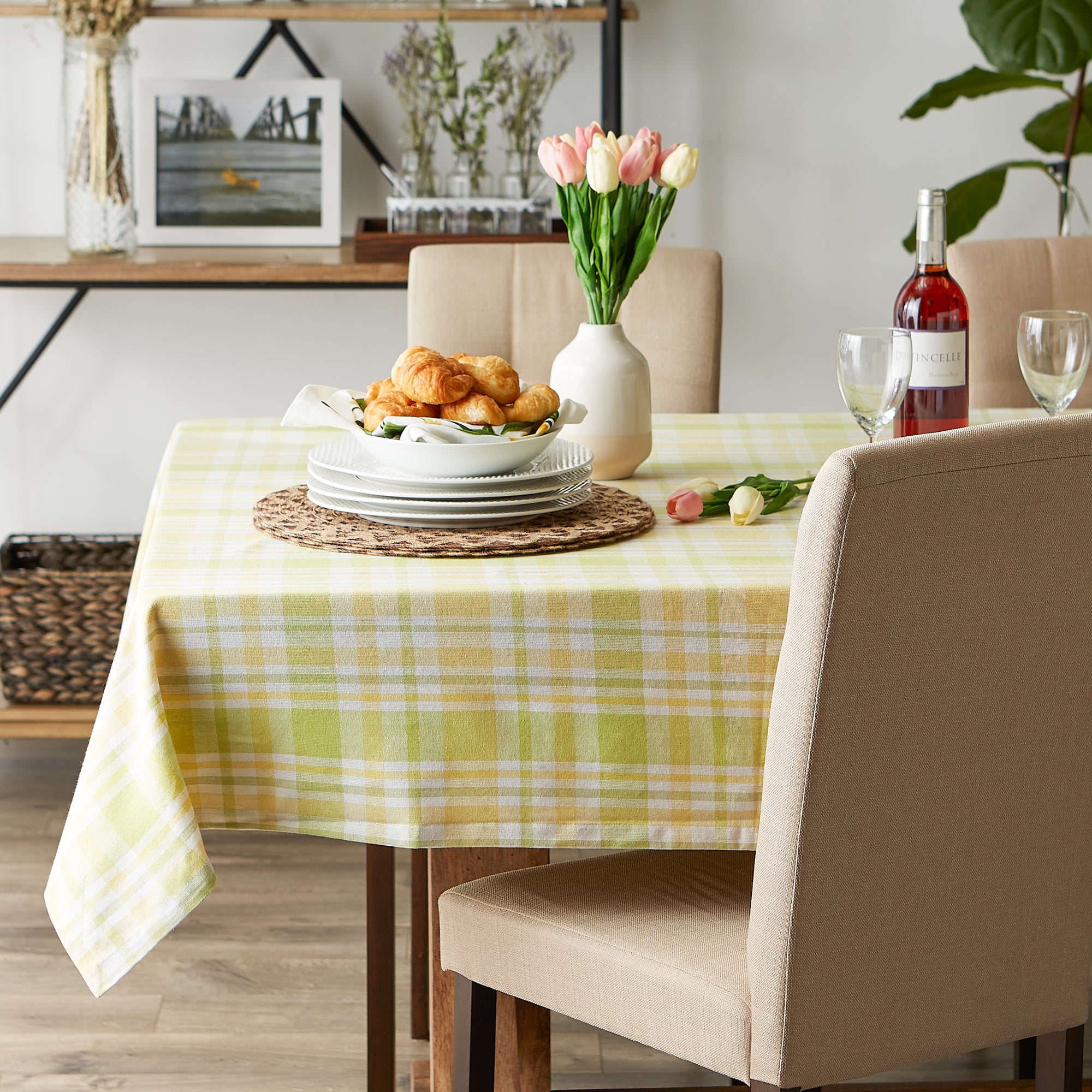 DII Lemon Bliss Plaid Farmhouse Cotton Tablecloth