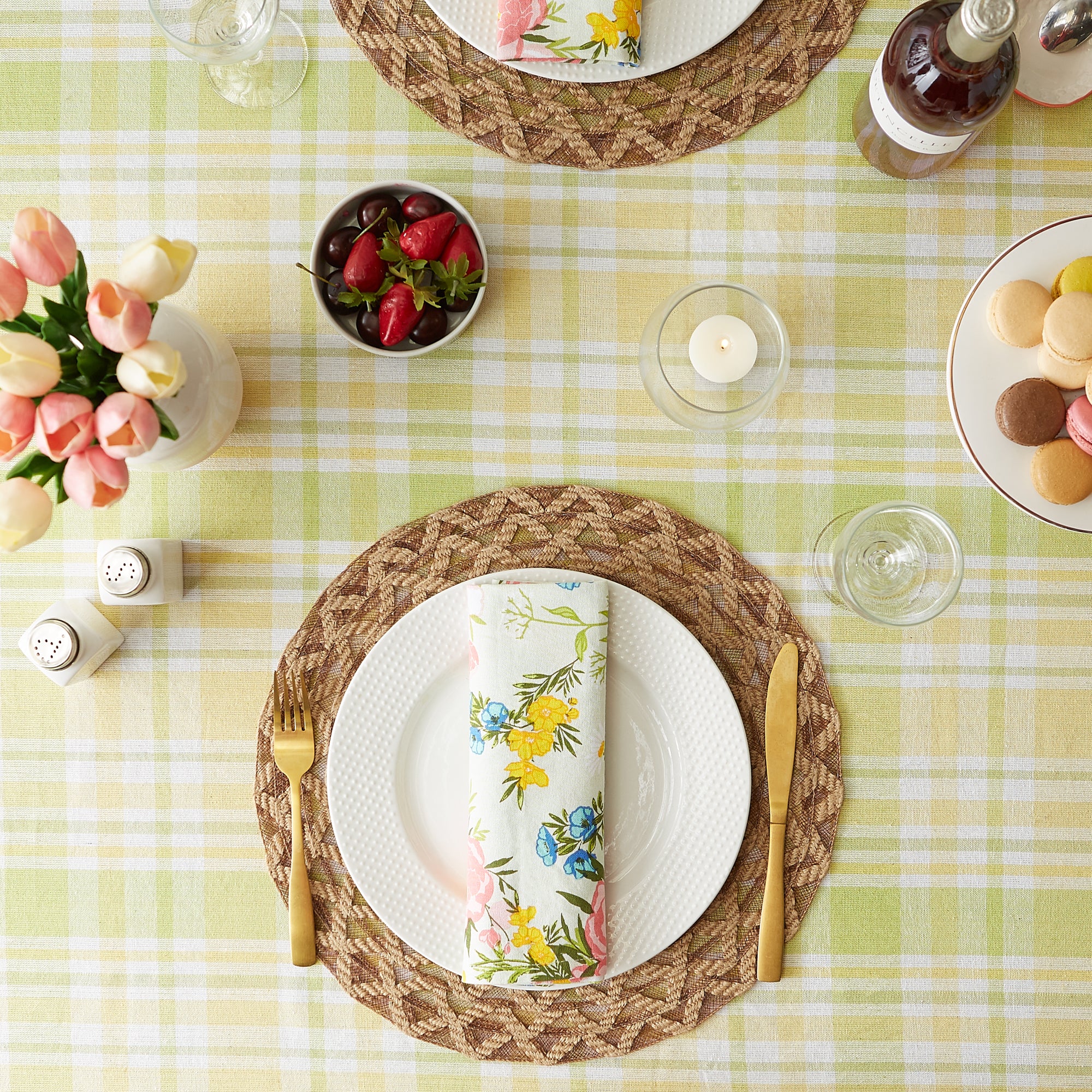 DII Lemon Bliss Plaid Farmhouse Cotton Tablecloth