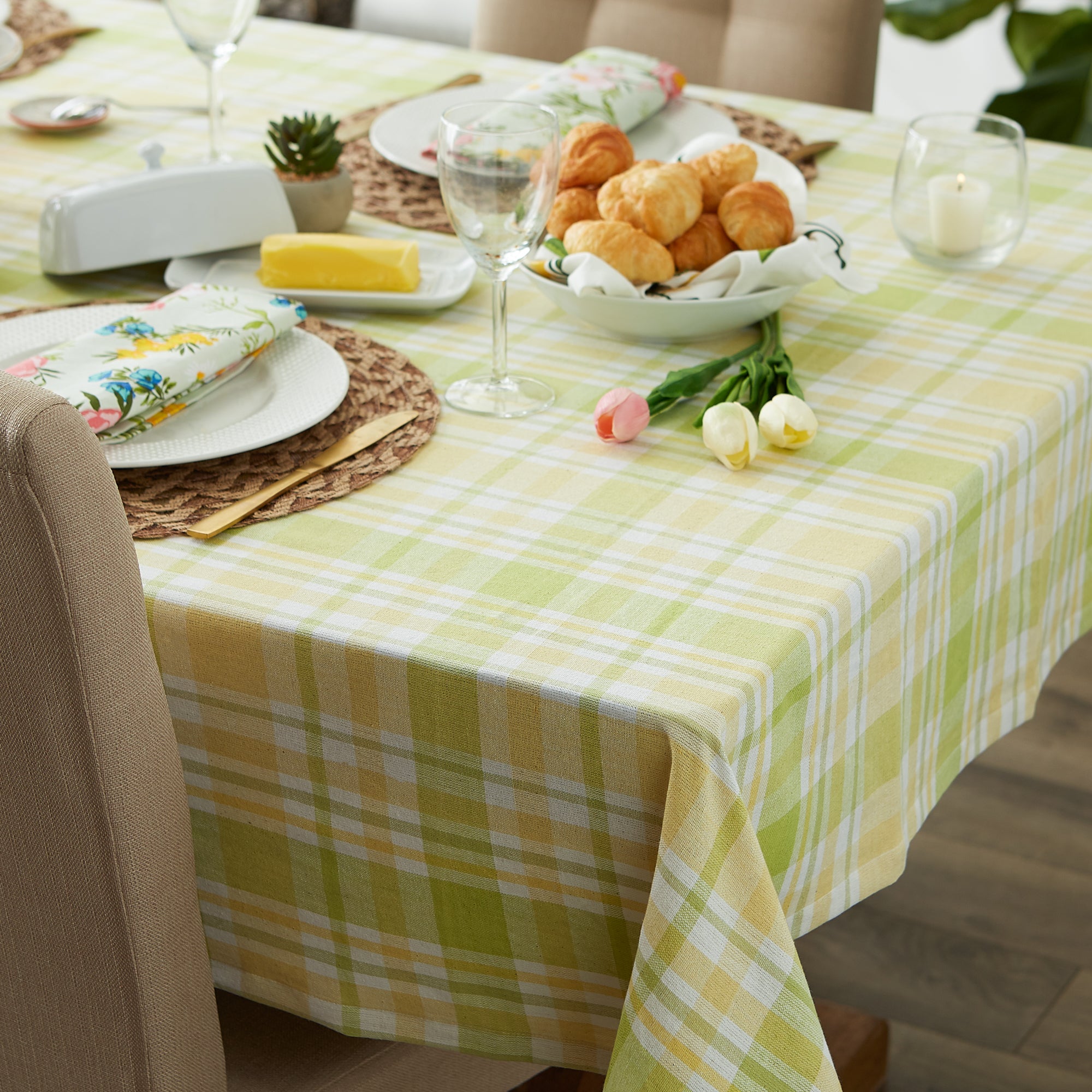 DII Lemon Bliss Plaid Farmhouse Cotton Tablecloth