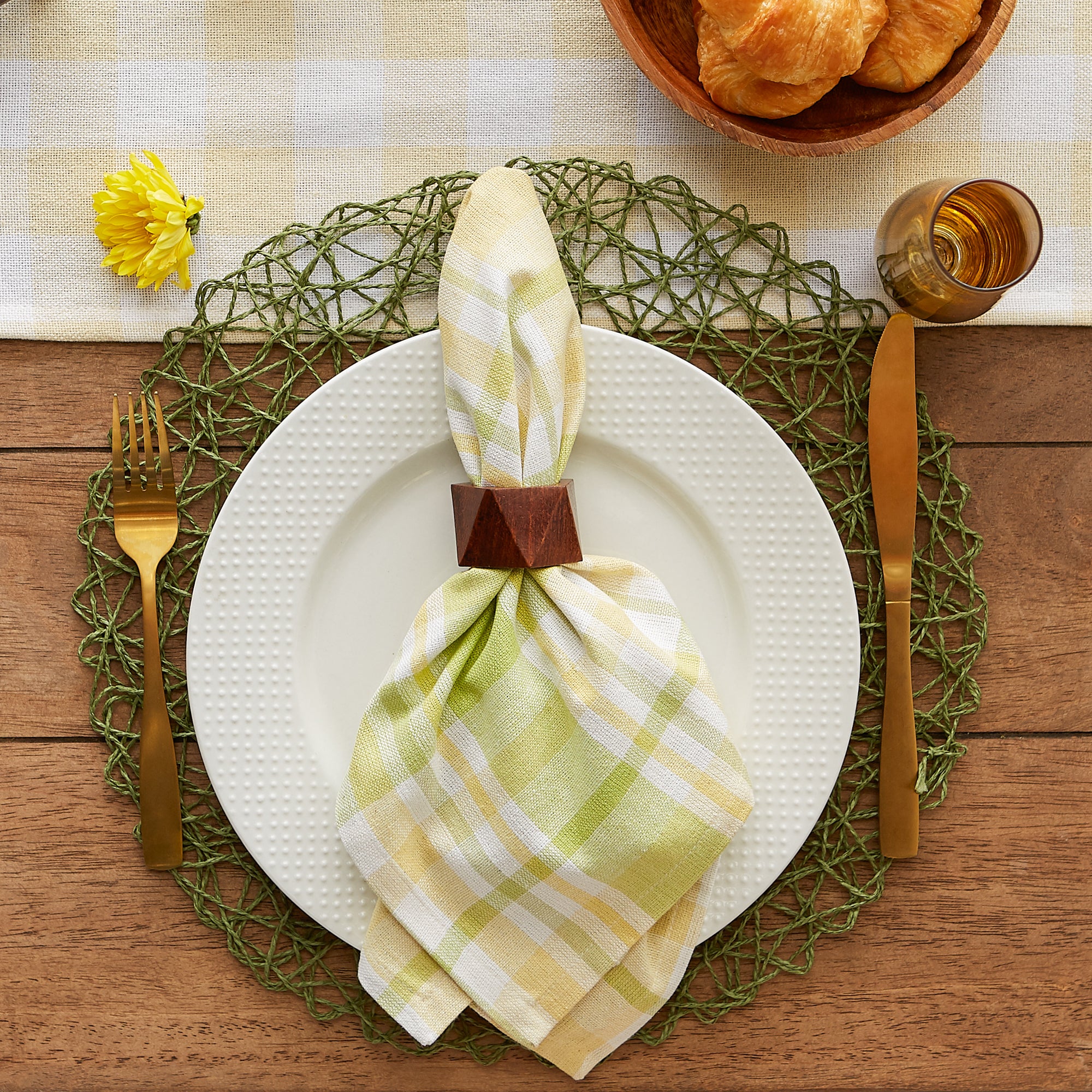 DII Lemon Bliss Plaid Cotton Dinner Napkin 6-Piece Set