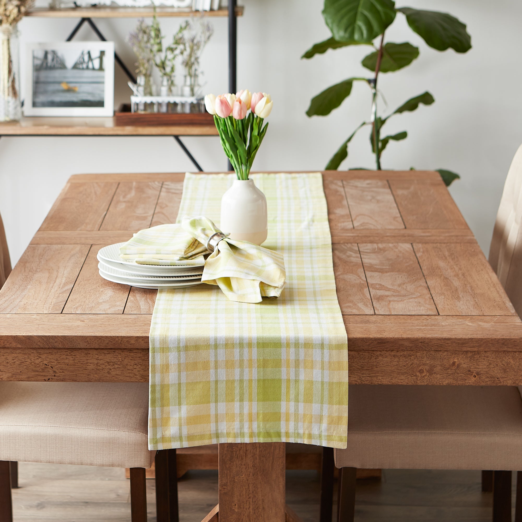 DII Lemon Bliss Plaid Cotton Dinner Napkin 6-Piece Set