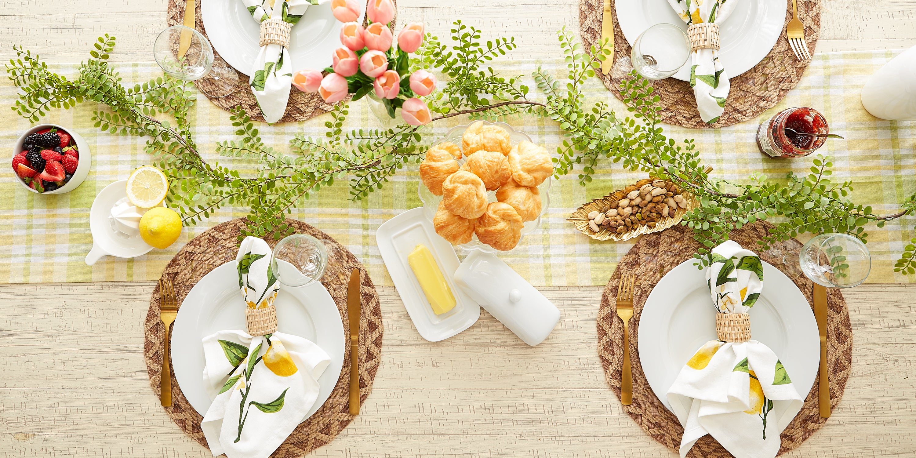 DII Lemon Bliss Plaid Cotton Table Runner