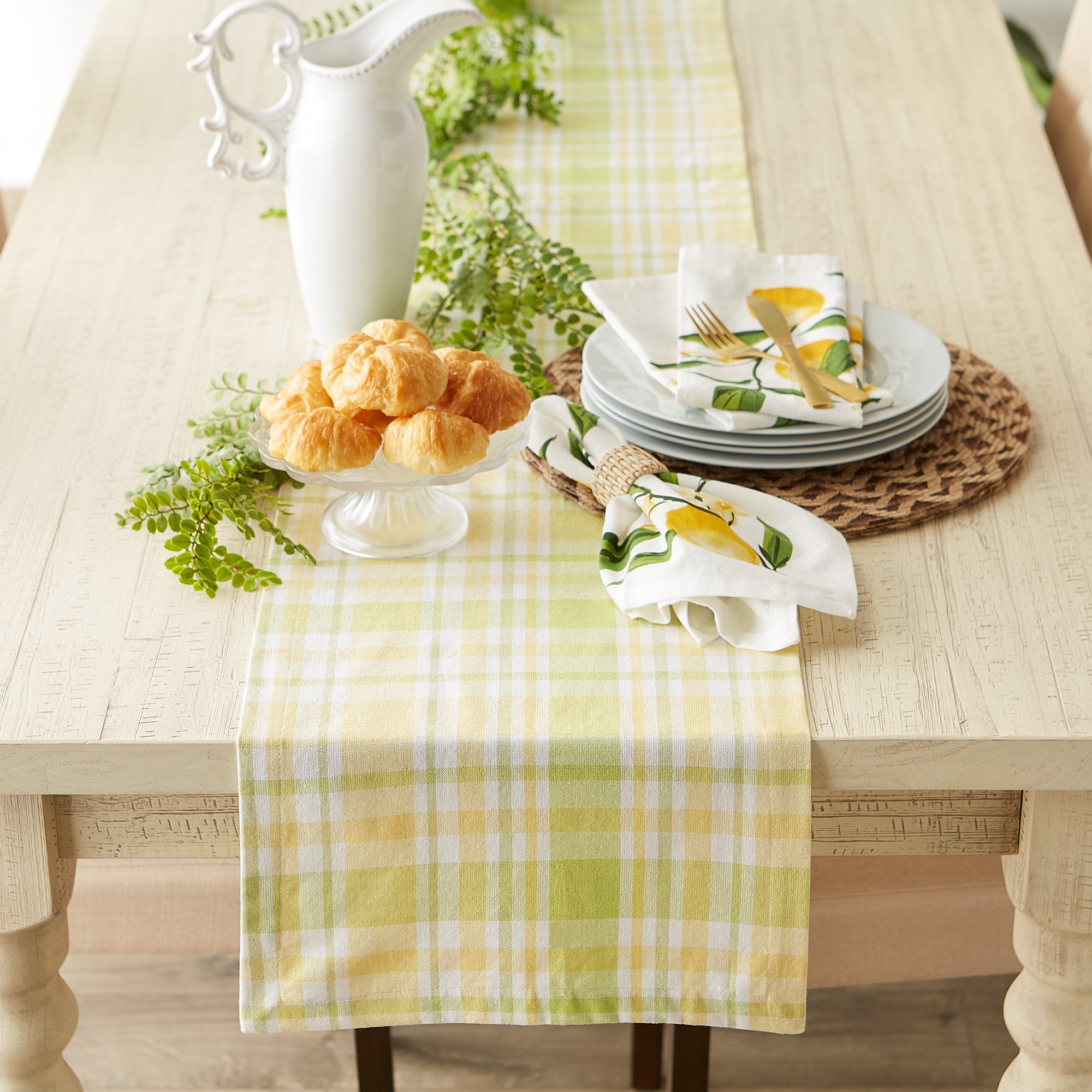 DII Lemon Bliss Plaid Cotton Table Runner