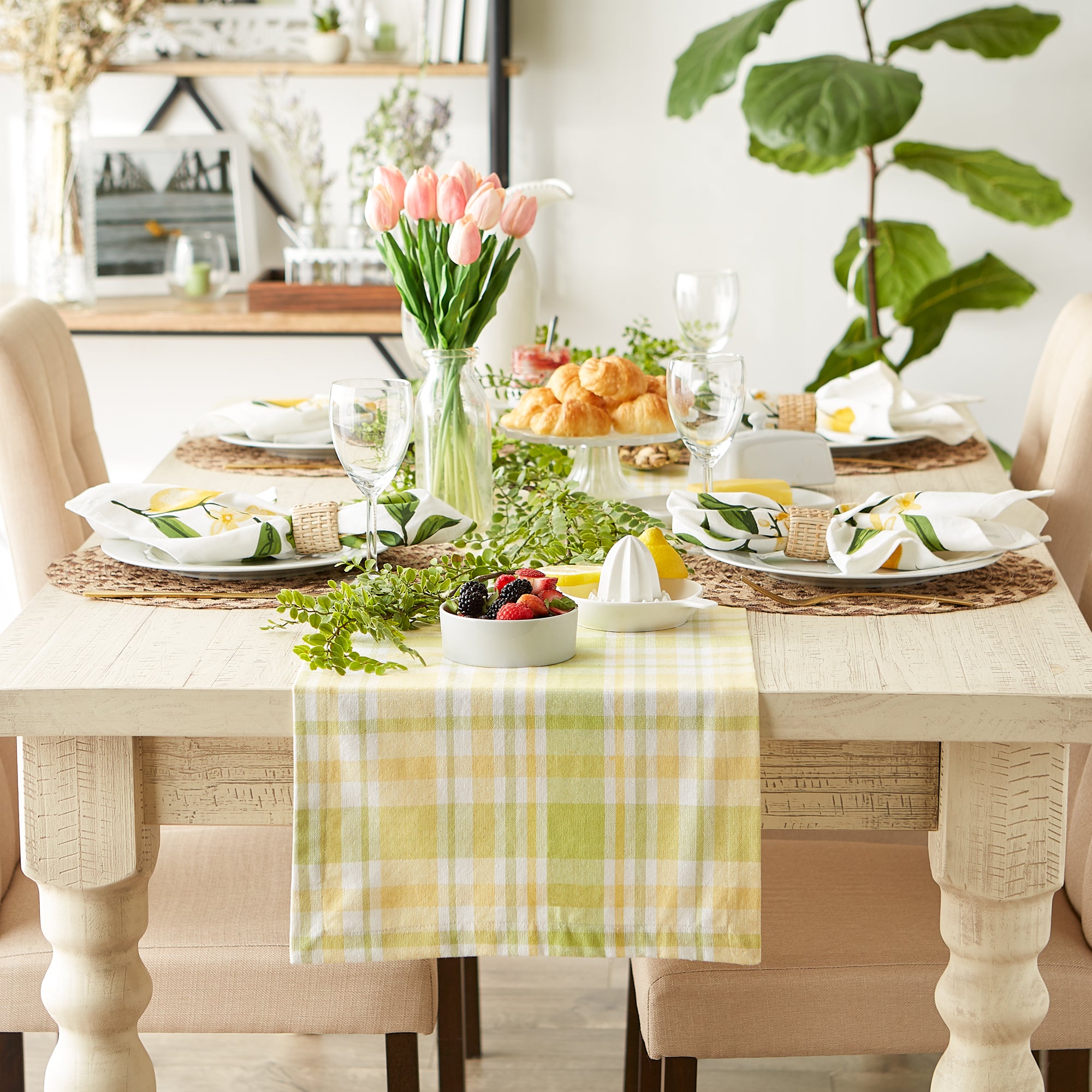 DII Lemon Bliss Plaid Cotton Table Runner