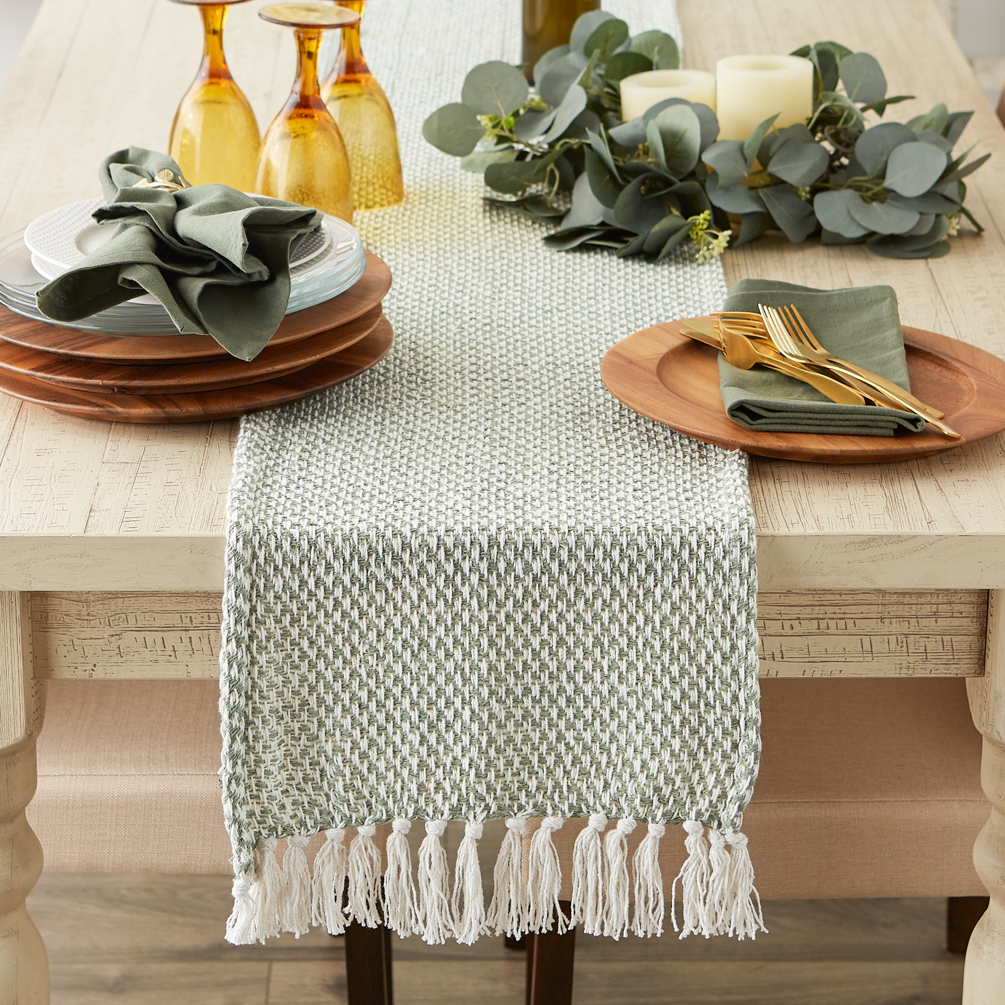 DII Woven Jacquard Fringe Cotton Table Runner