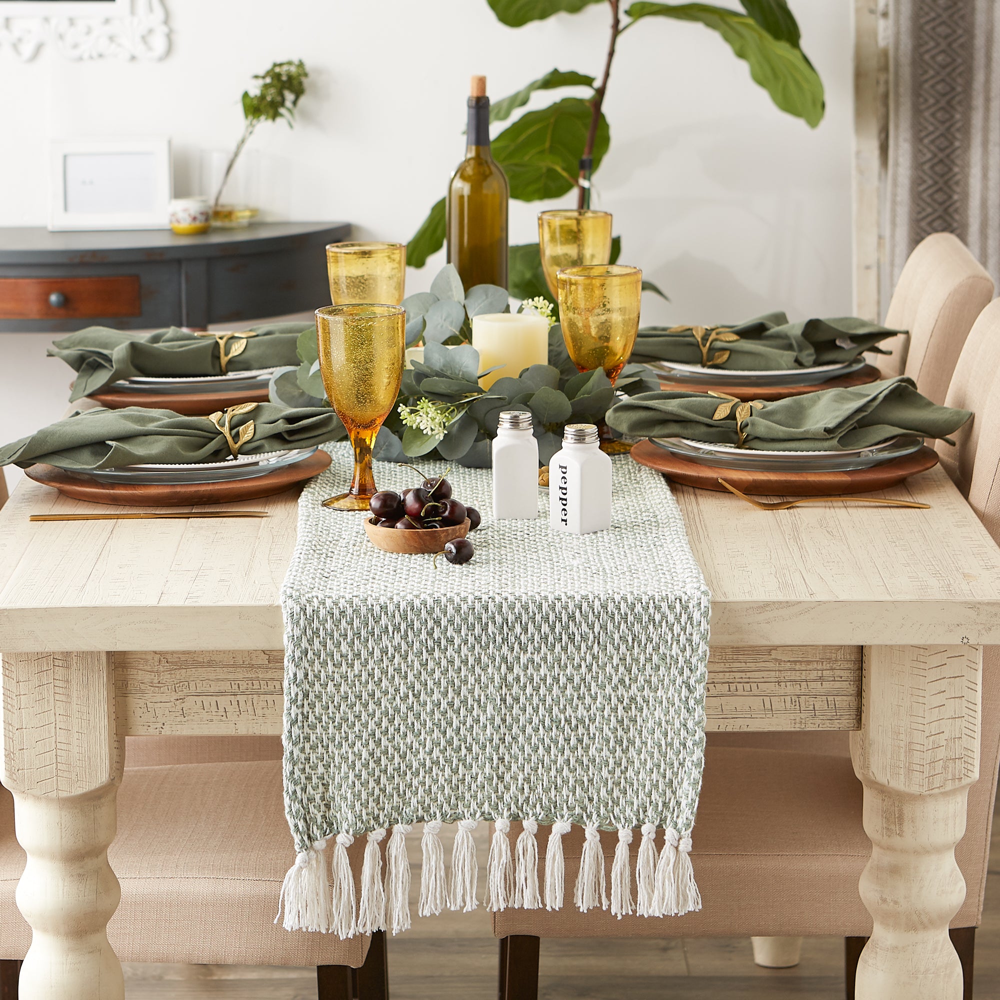 DII Woven Jacquard Fringe Cotton Table Runner