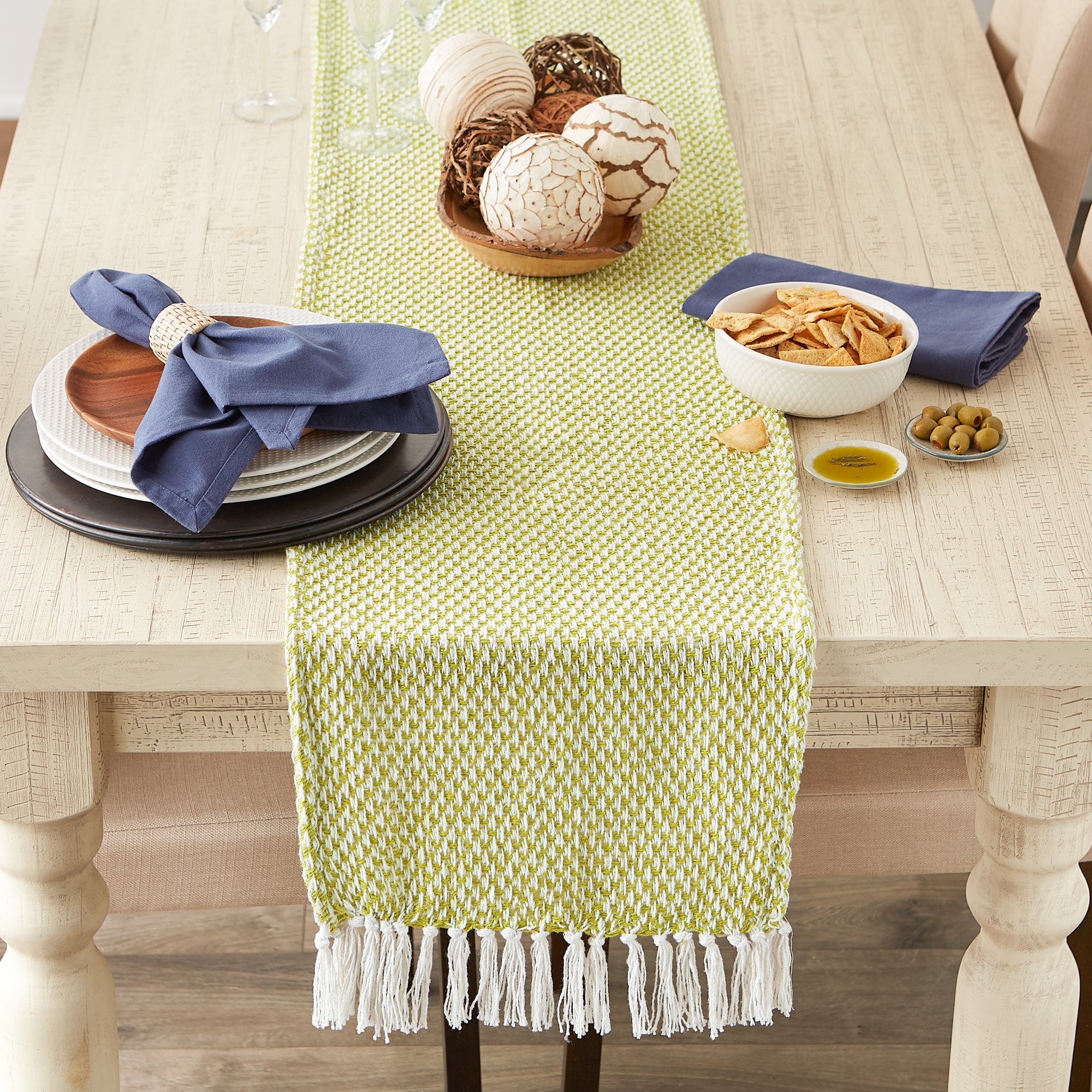 DII Woven Jacquard Fringe Cotton Table Runner
