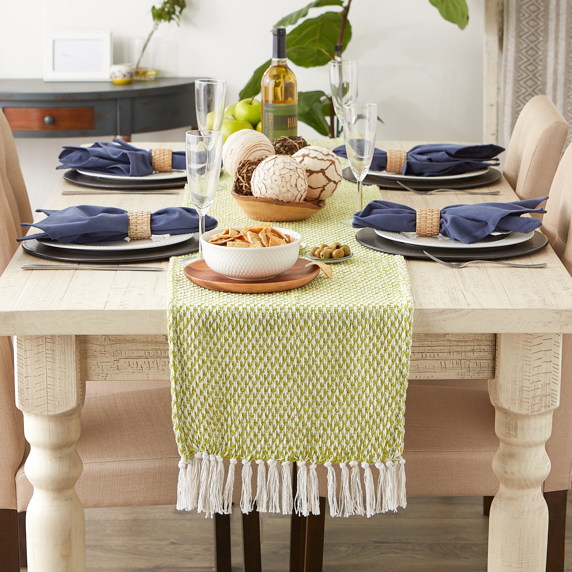DII Woven Jacquard Fringe Cotton Table Runner