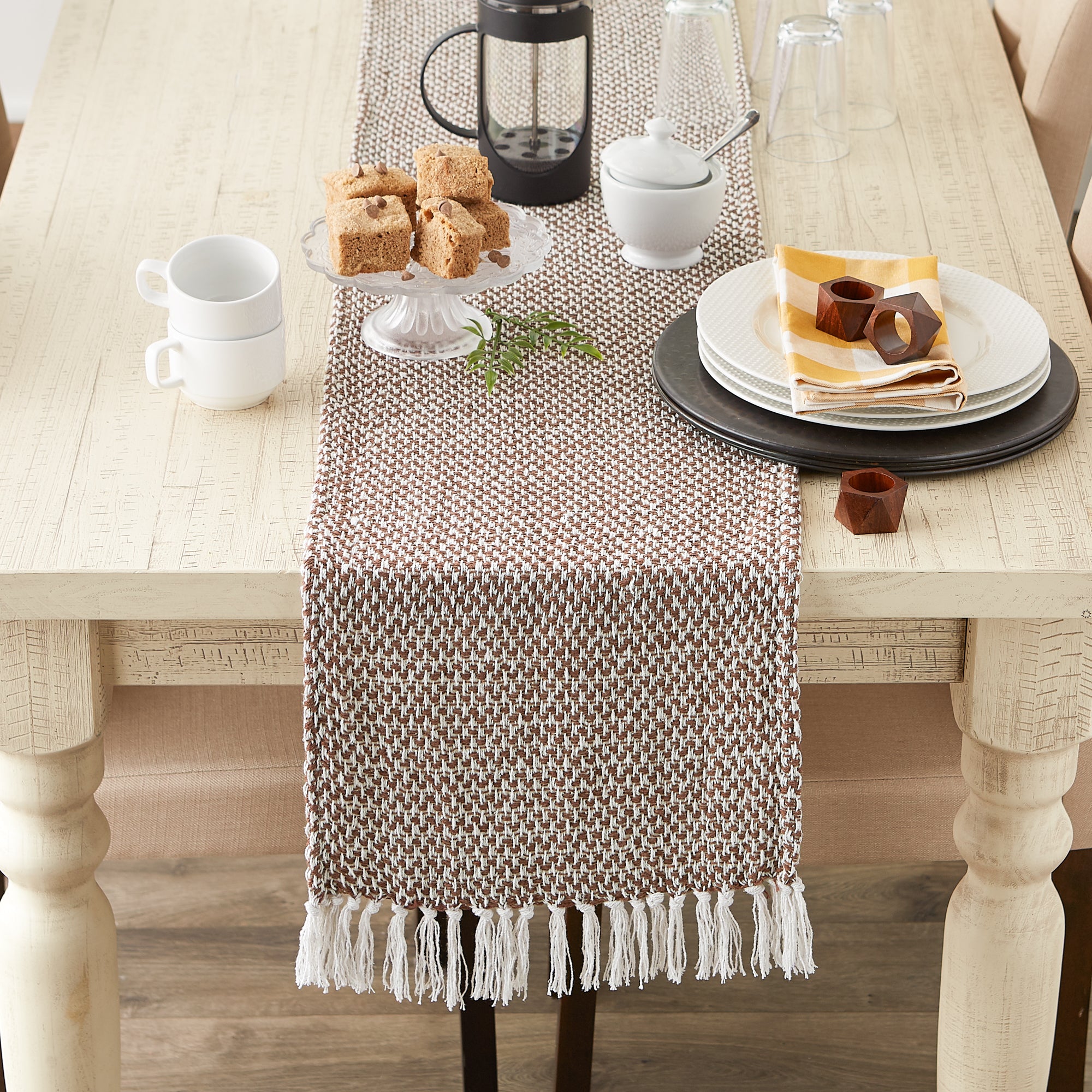 DII Woven Jacquard Fringe Cotton Table Runner