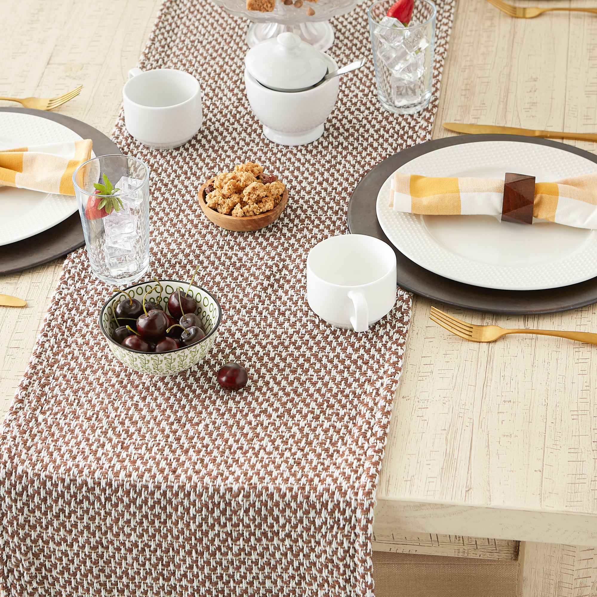 DII Woven Jacquard Fringe Cotton Table Runner