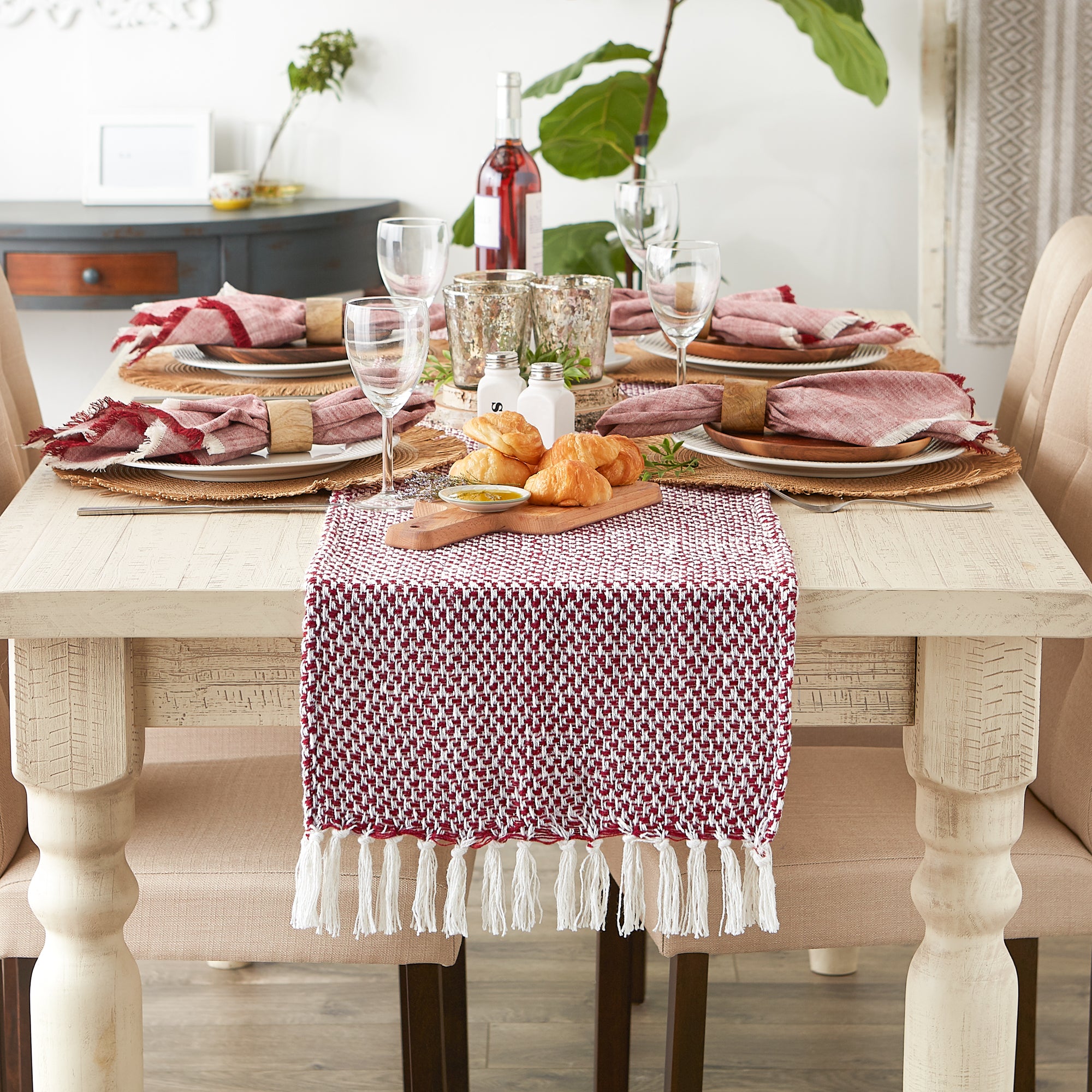 DII Woven Jacquard Fringe Cotton Table Runner