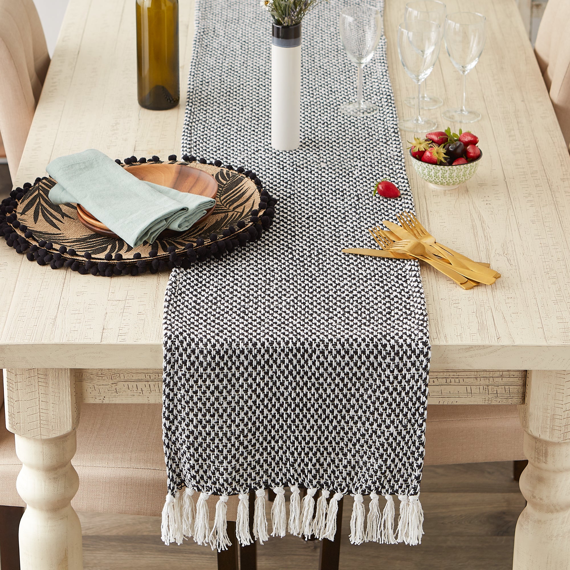 DII Woven Jacquard Fringe Cotton Table Runner