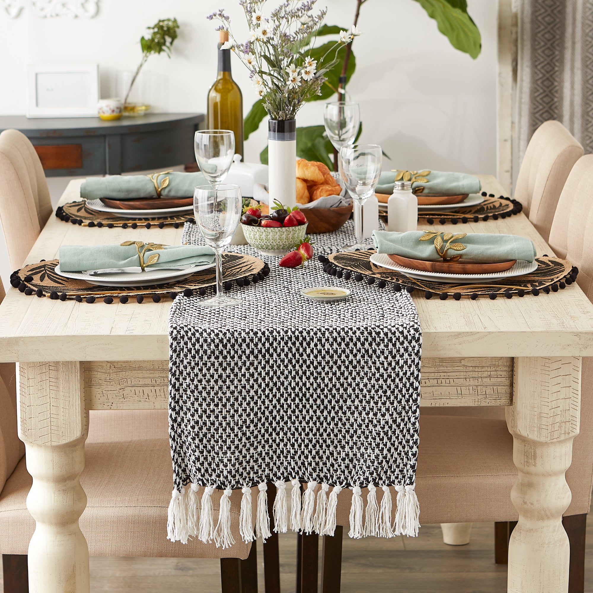 DII Woven Jacquard Fringe Cotton Table Runner