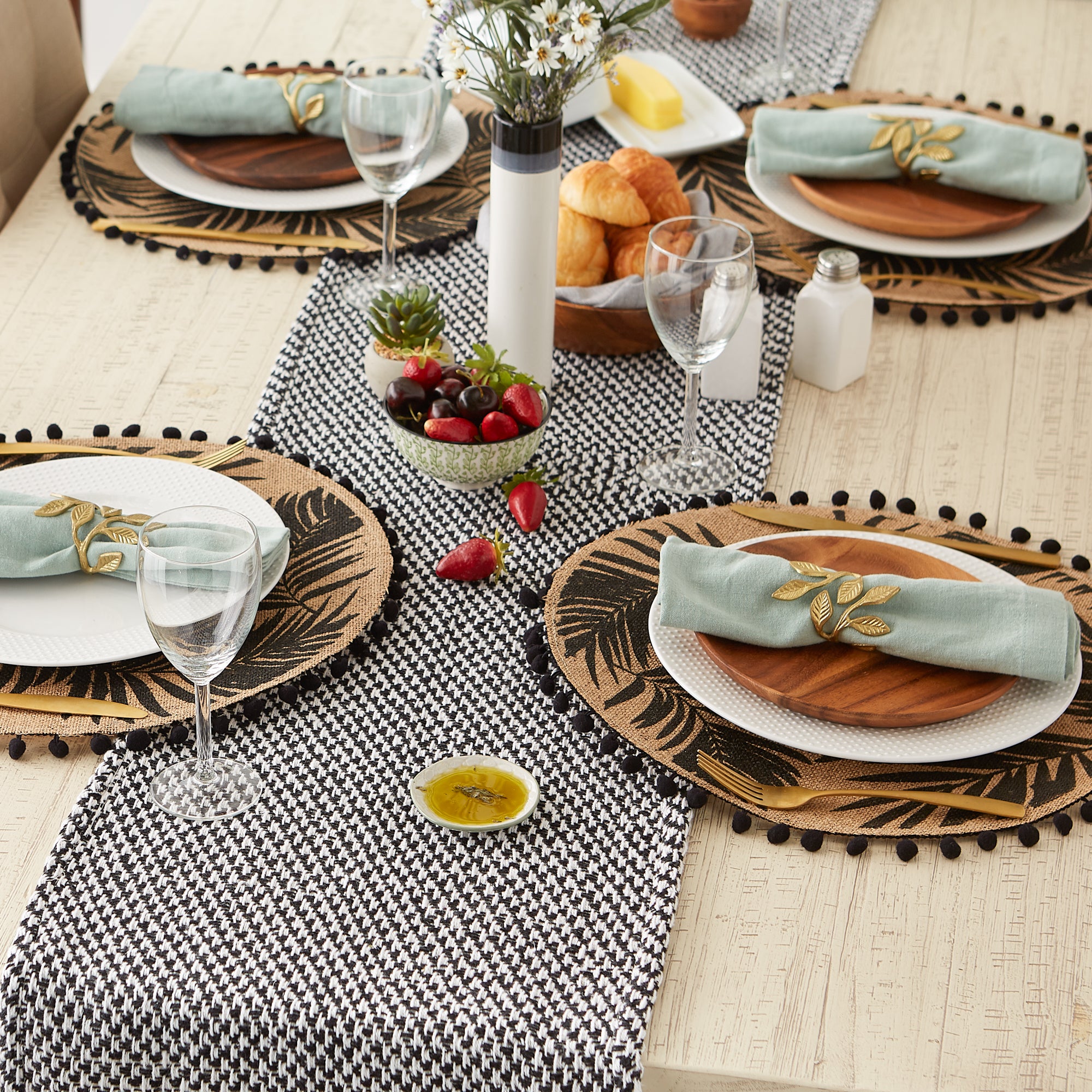 DII Woven Jacquard Fringe Cotton Table Runner