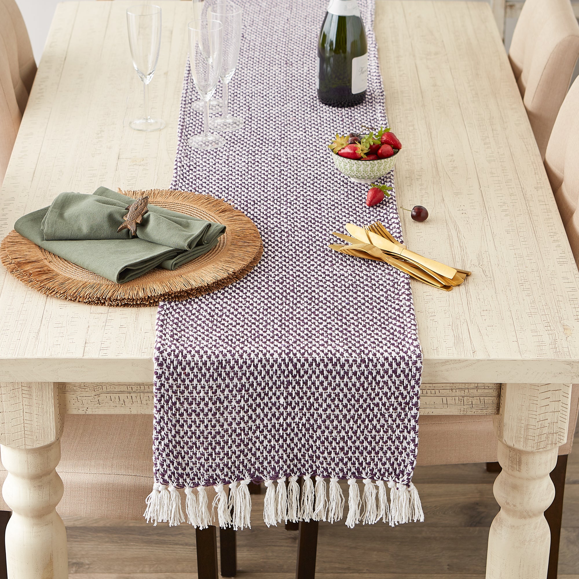 DII Woven Jacquard Fringe Cotton Table Runner