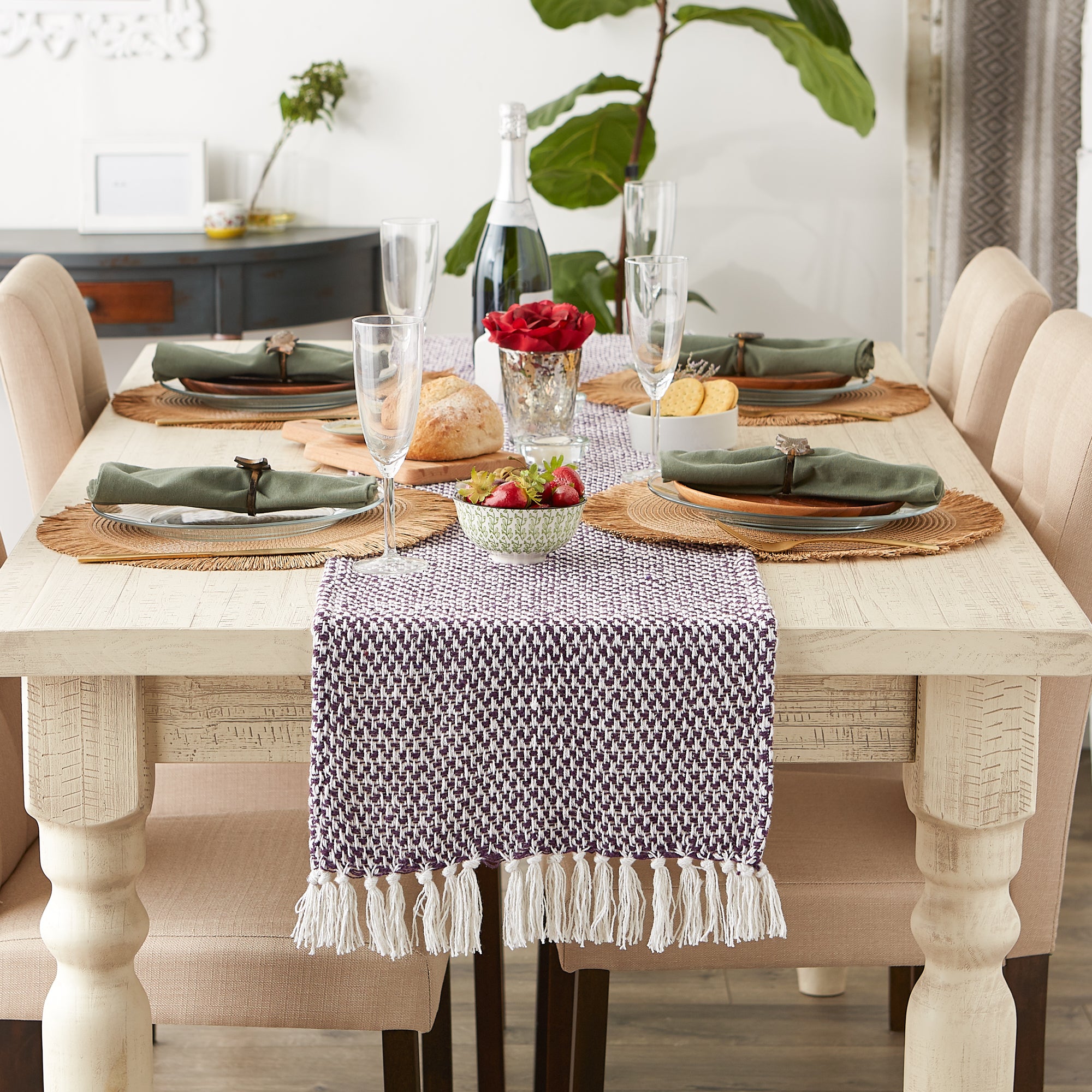 DII Woven Jacquard Fringe Cotton Table Runner