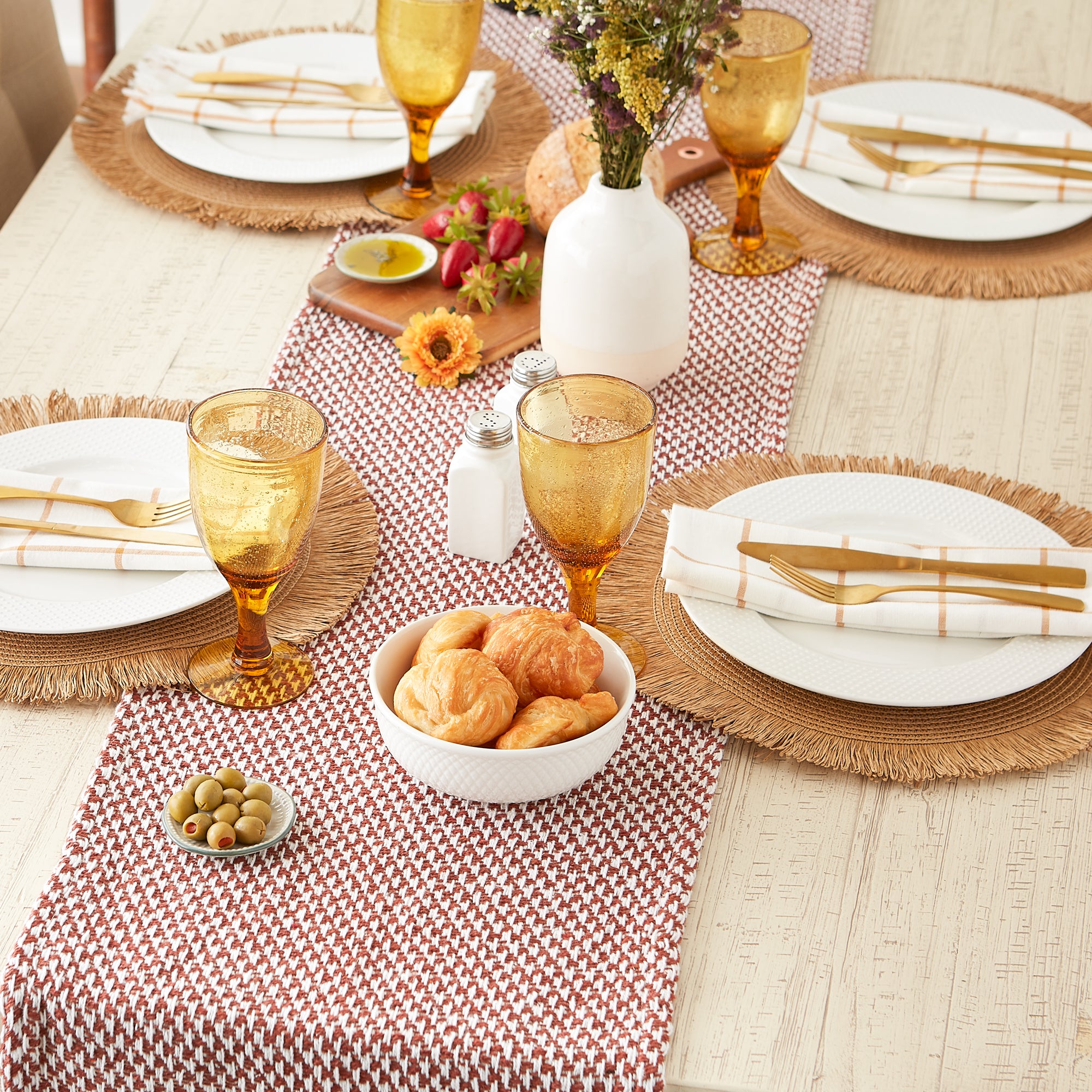DII Woven Jacquard Fringe Cotton Table Runner