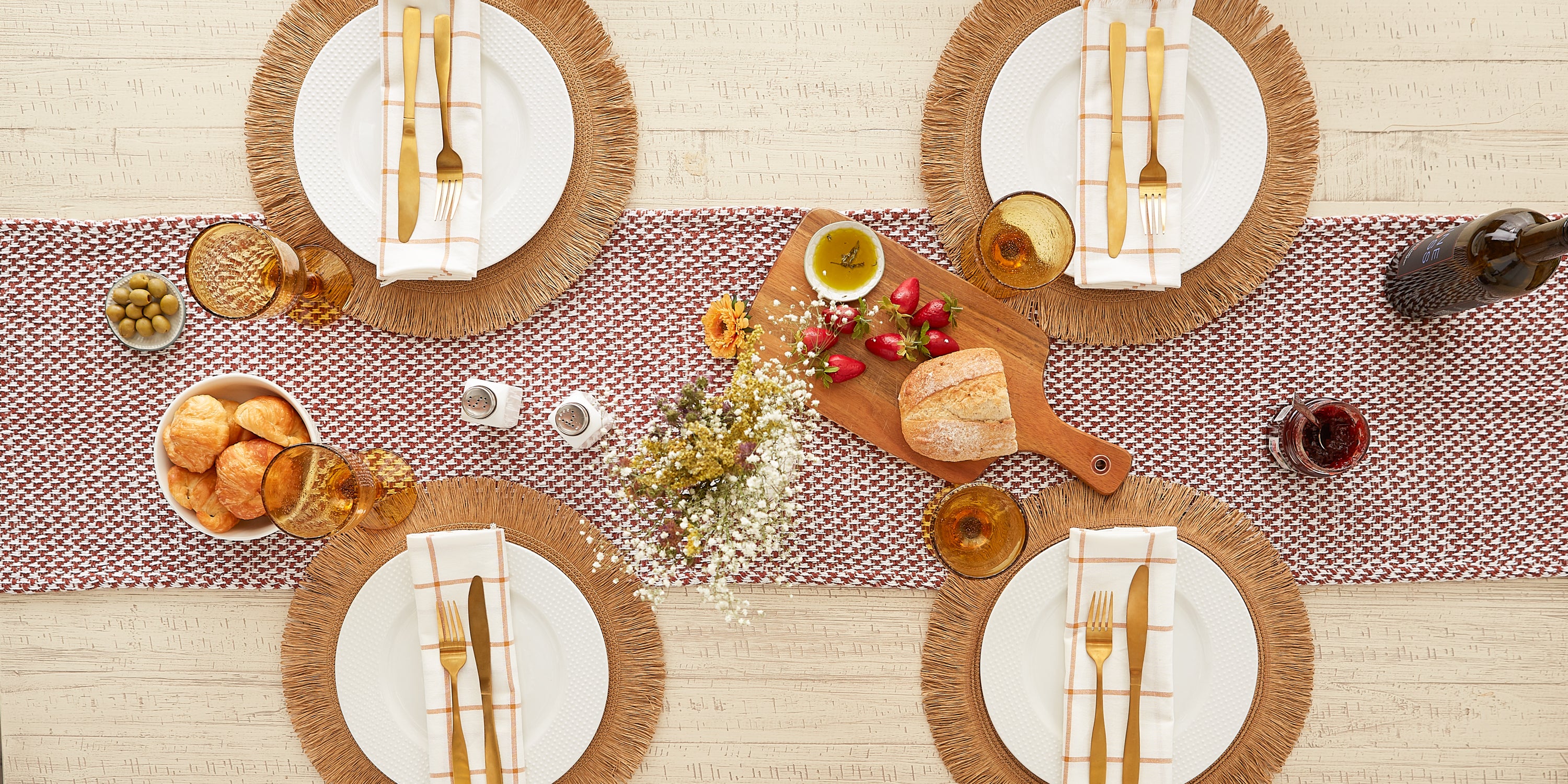 DII Woven Jacquard Fringe Cotton Table Runner