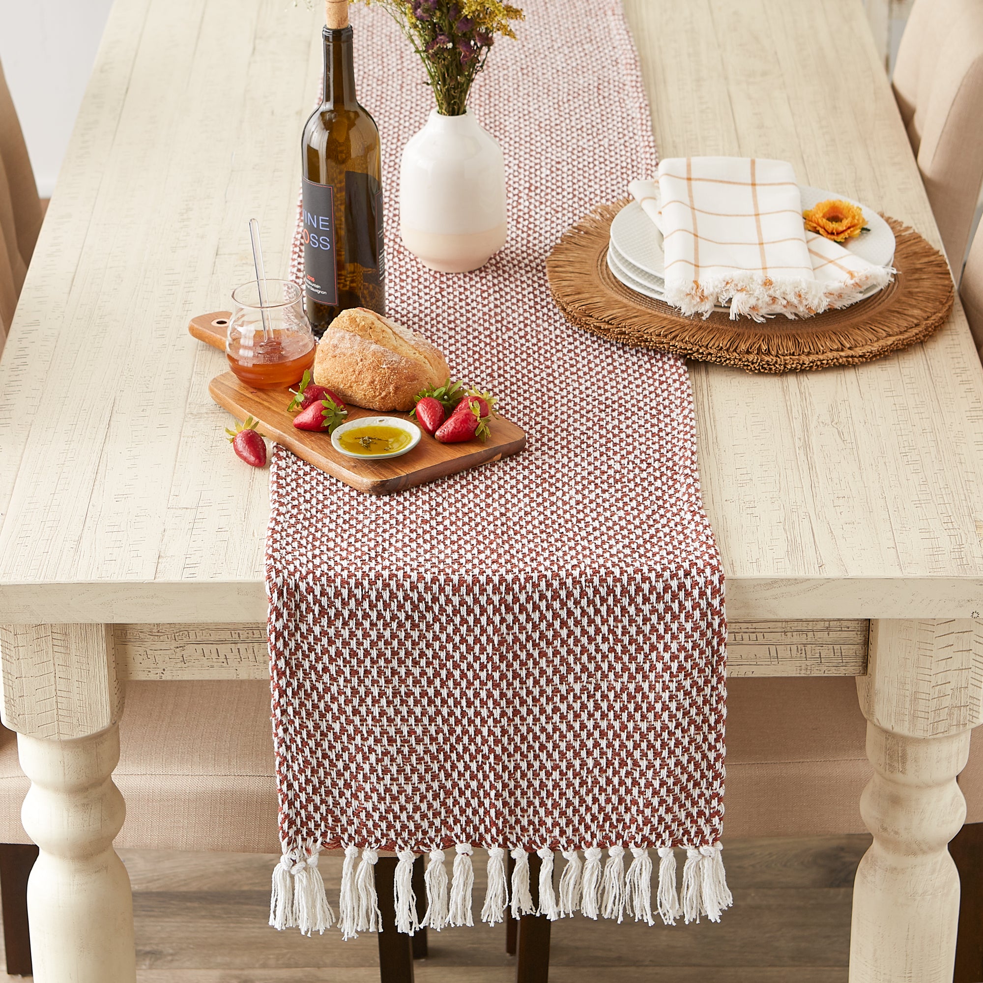 DII Woven Jacquard Fringe Cotton Table Runner