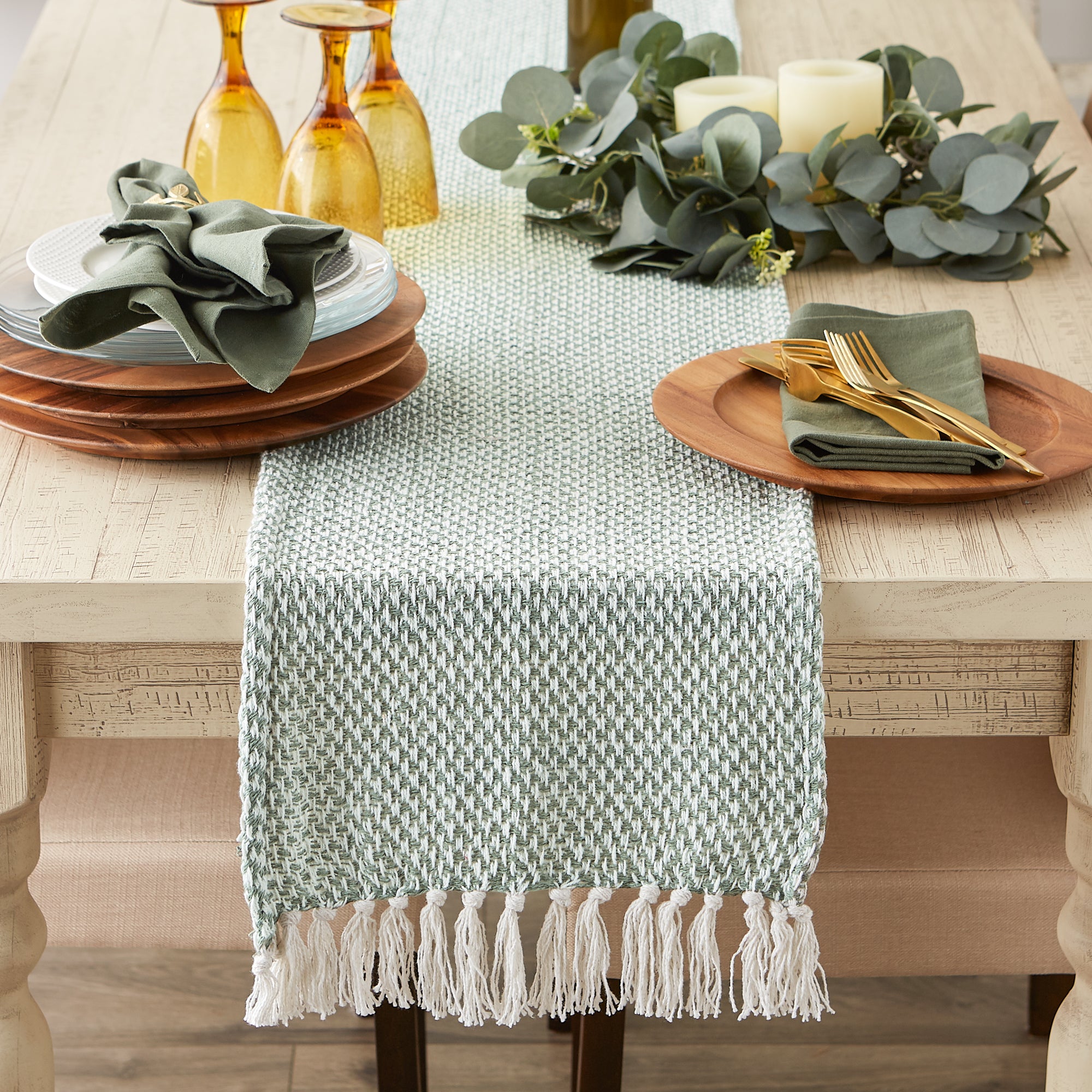 DII Woven Jacquard Fringe Cotton Table Runner