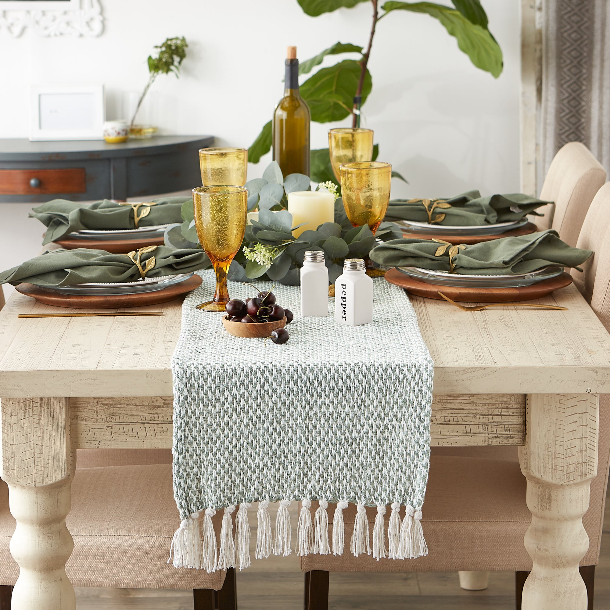 DII Woven Jacquard Fringe Cotton Table Runner