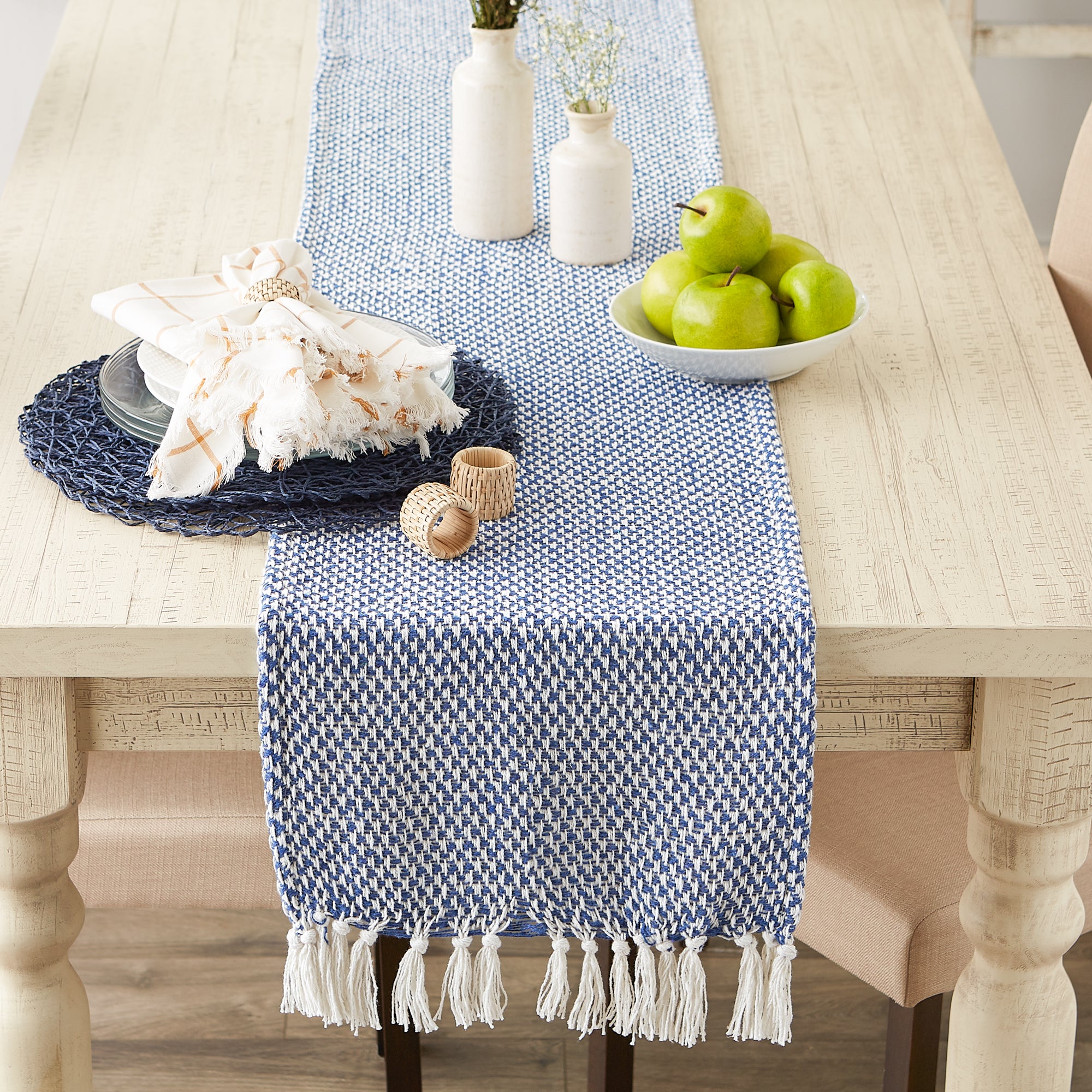 DII Woven Jacquard Fringe Cotton Table Runner