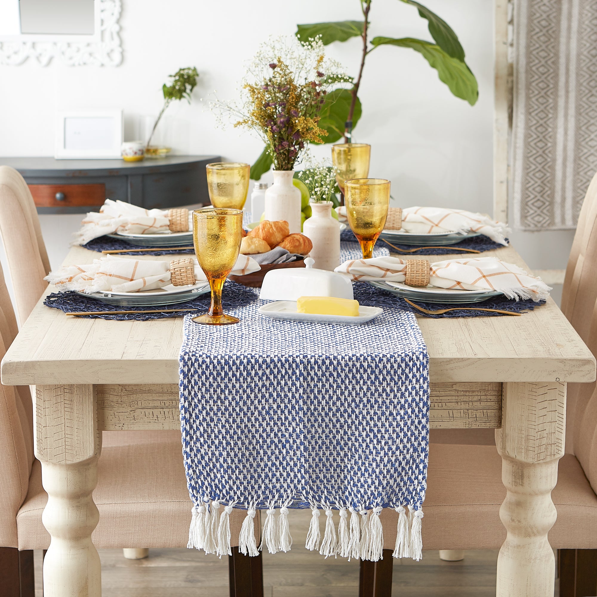 DII Woven Jacquard Fringe Cotton Table Runner