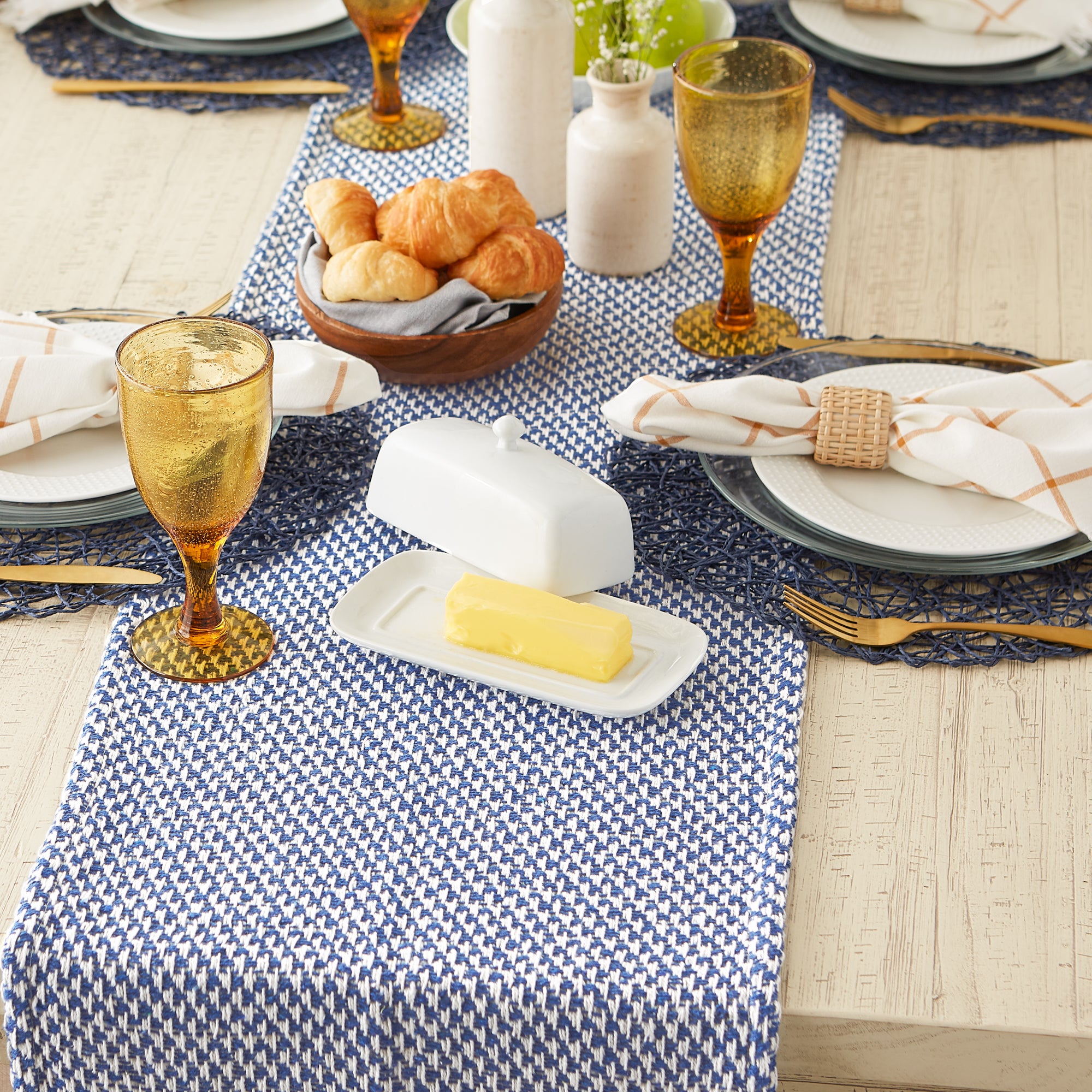 DII Woven Jacquard Fringe Cotton Table Runner