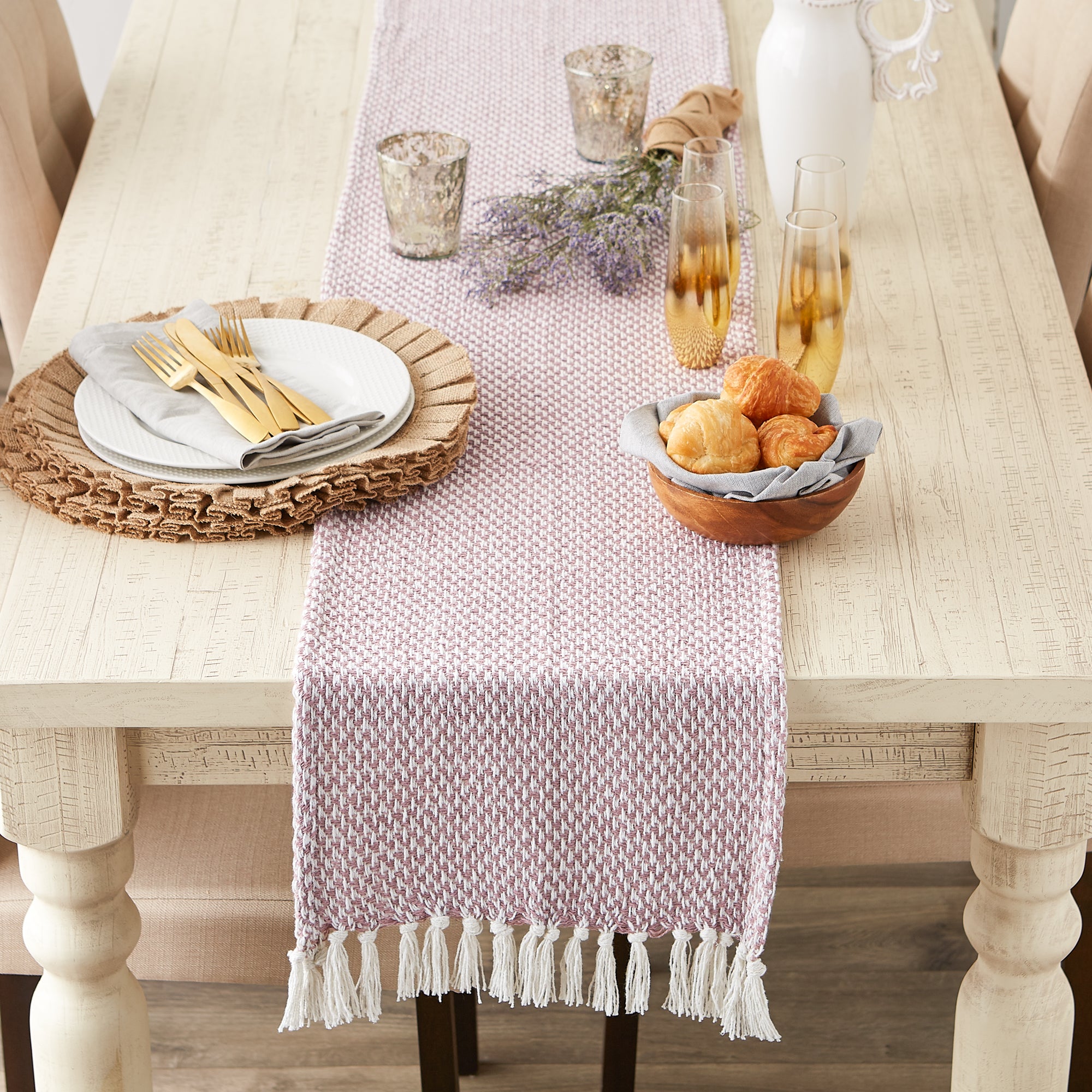 DII Woven Jacquard Fringe Cotton Table Runner