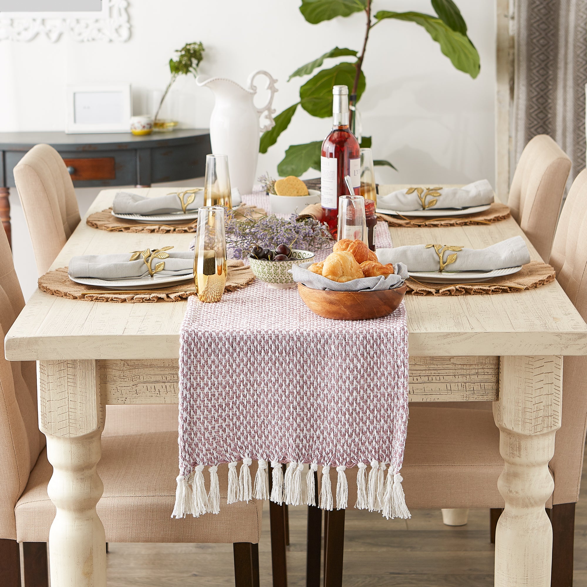 DII Woven Jacquard Fringe Cotton Table Runner