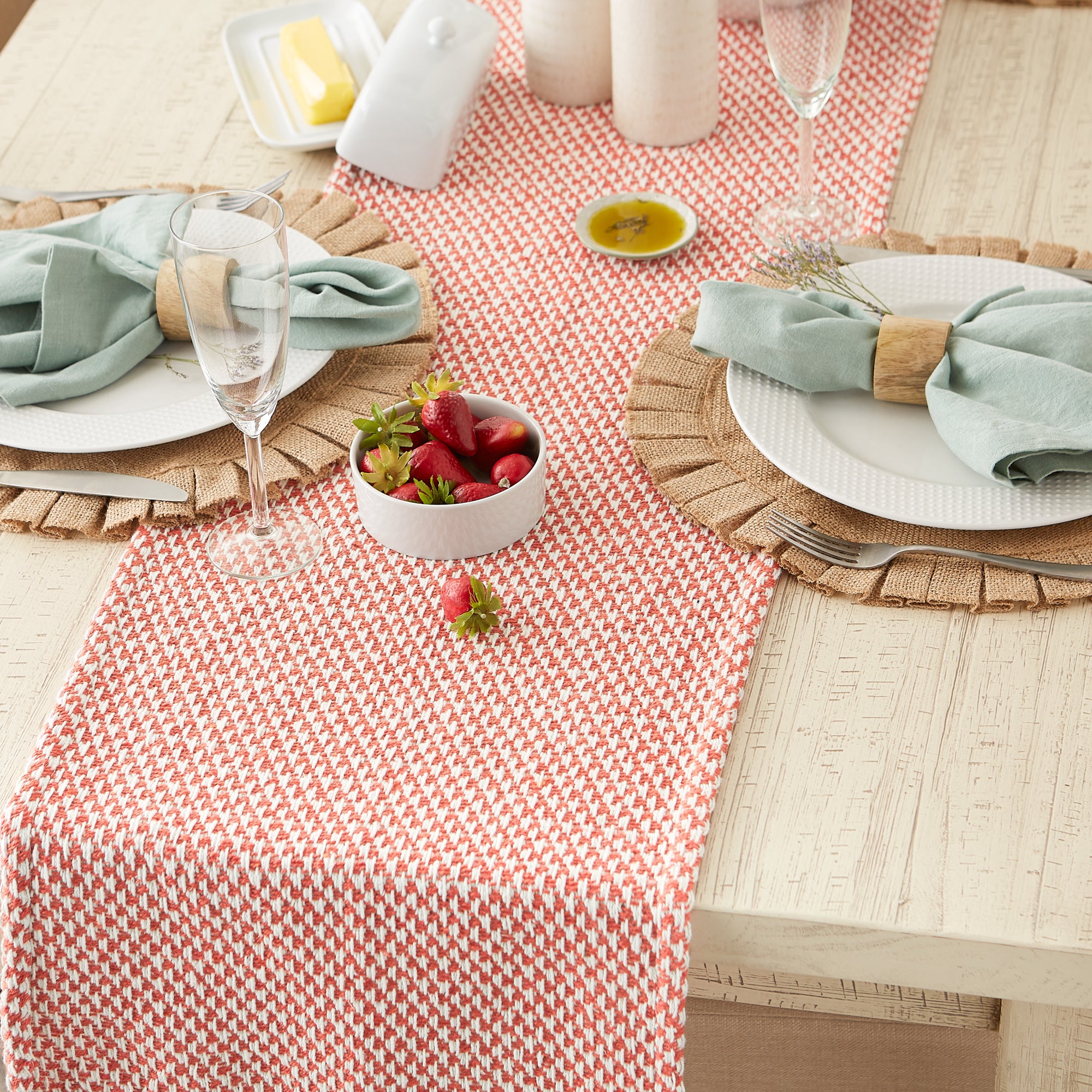 DII Woven Jacquard Fringe Cotton Table Runner