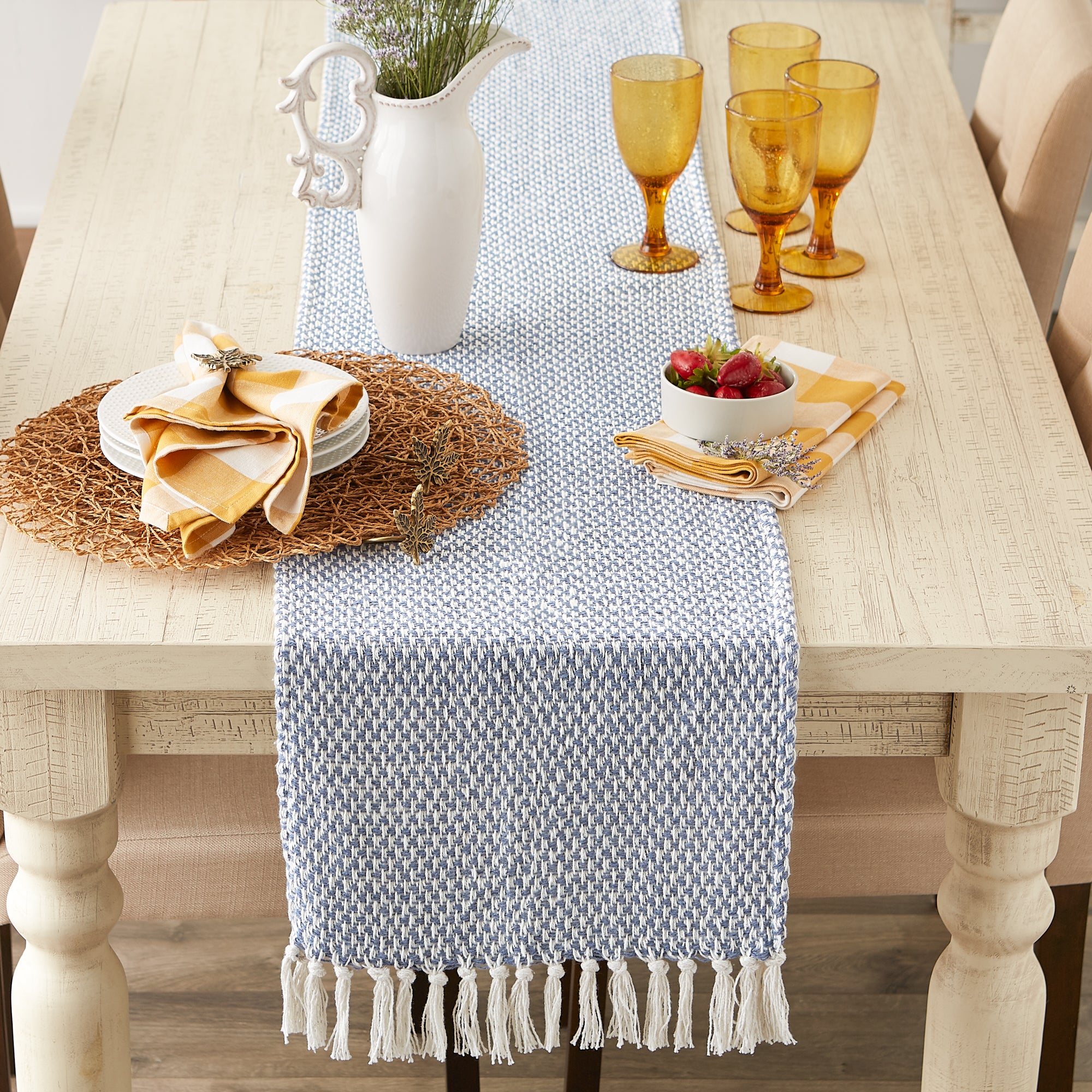 DII Woven Jacquard Fringe Cotton Table Runner