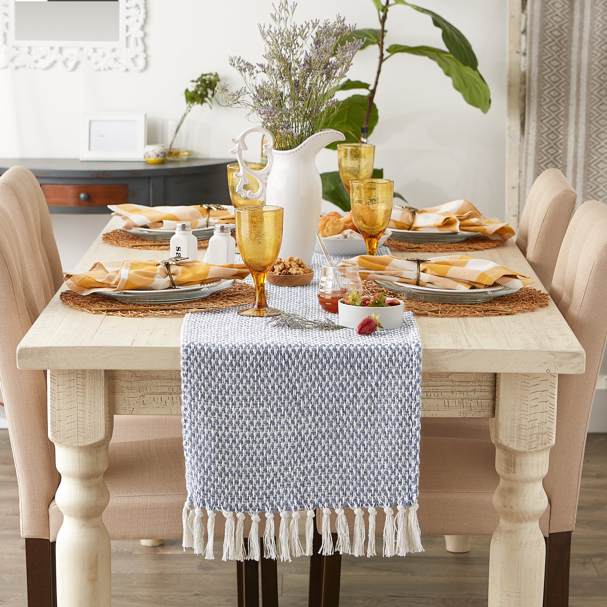 DII Woven Jacquard Fringe Cotton Table Runner