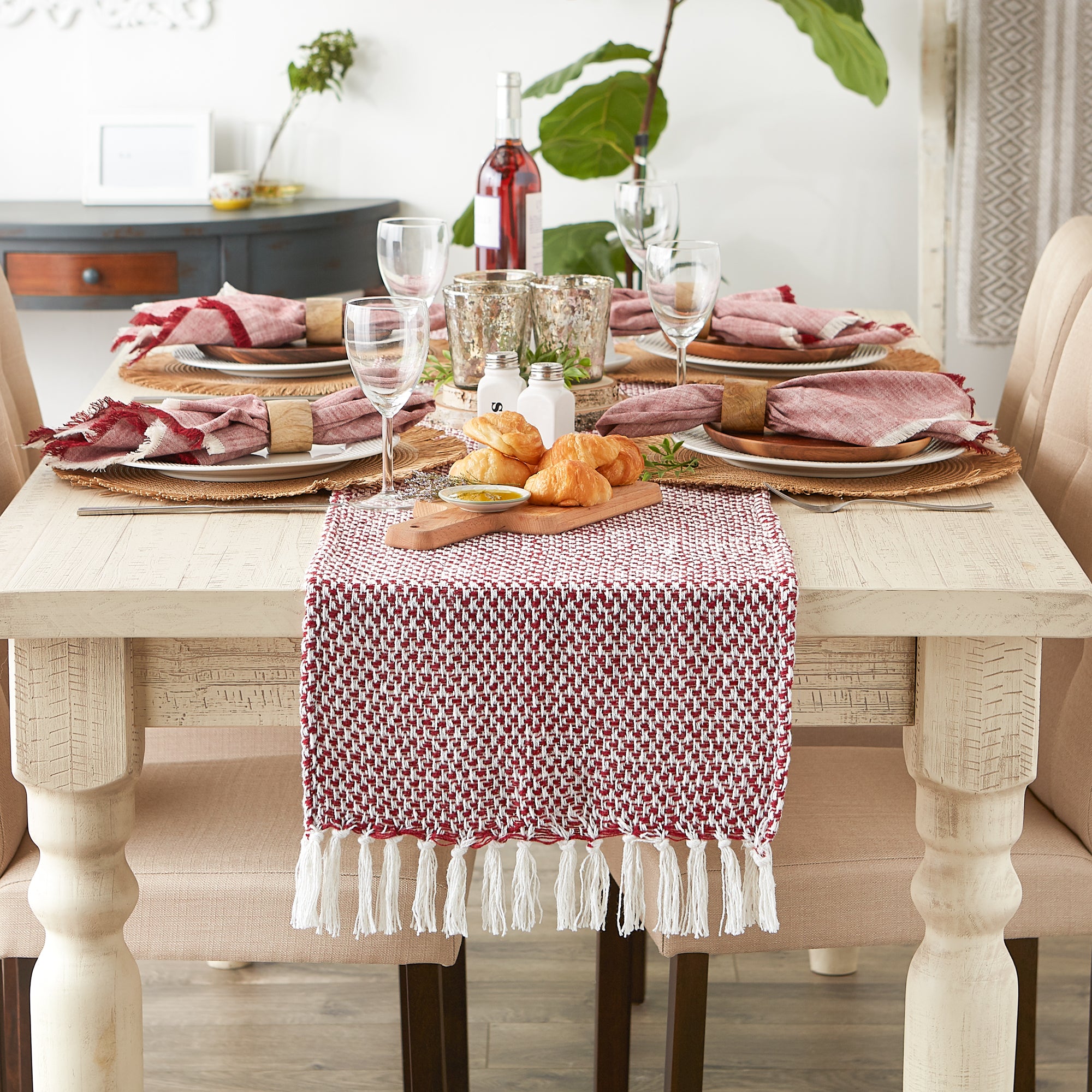 DII Woven Jacquard Fringe Cotton Table Runner