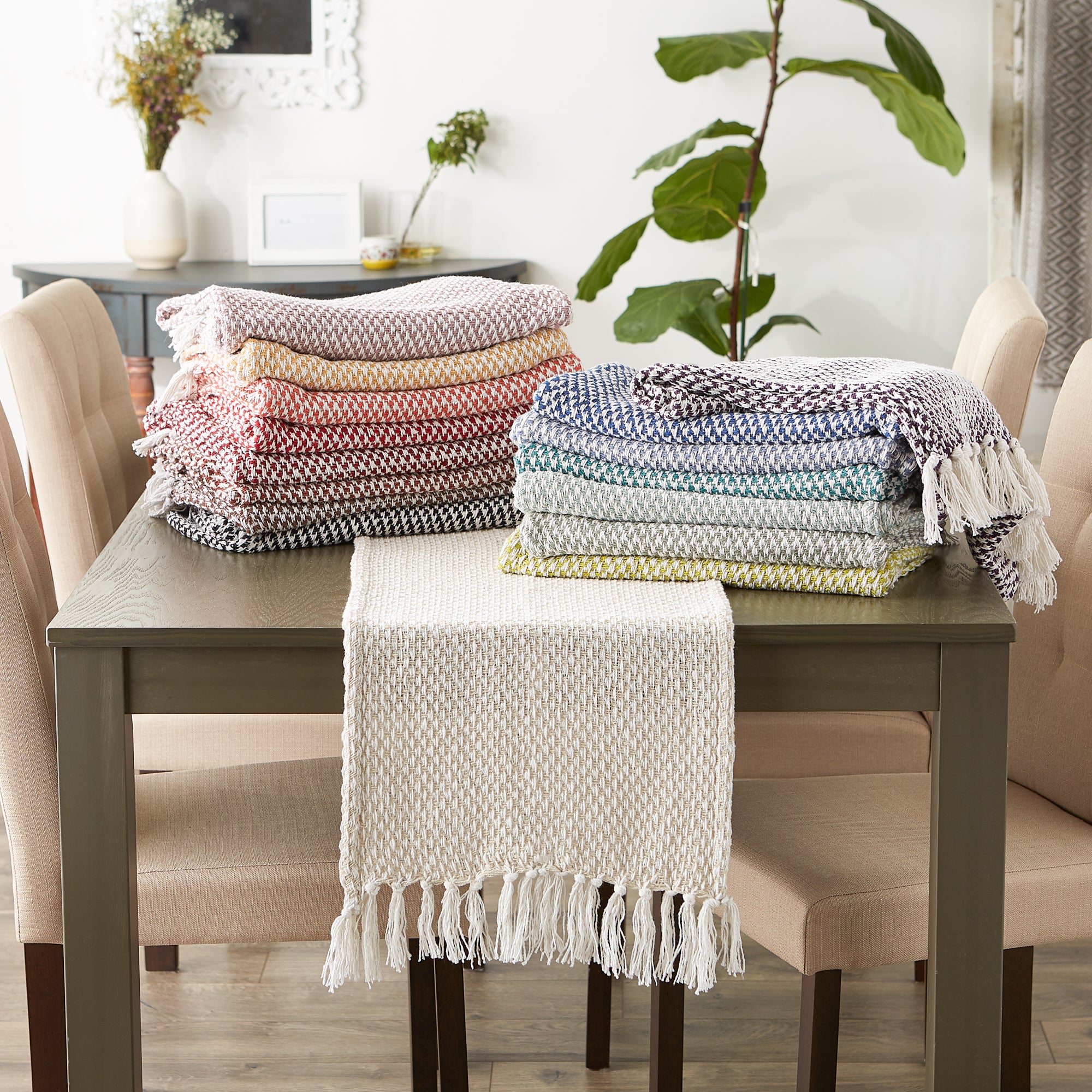DII Woven Jacquard Fringe Cotton Table Runner