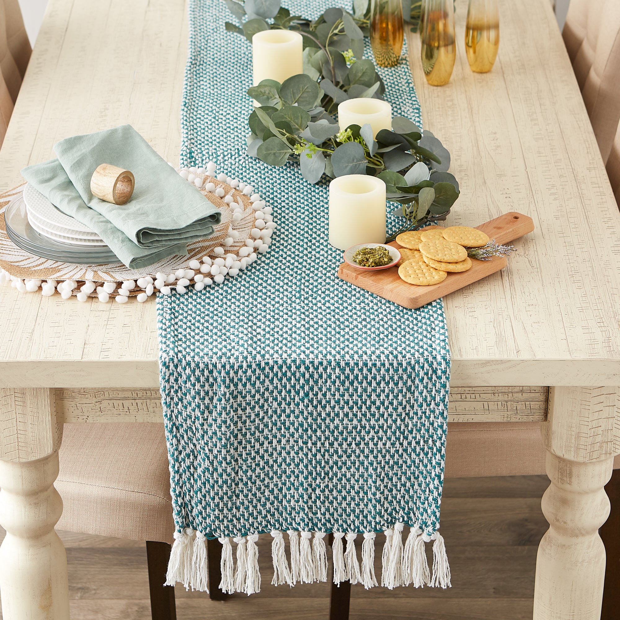 DII Woven Jacquard Fringe Cotton Table Runner