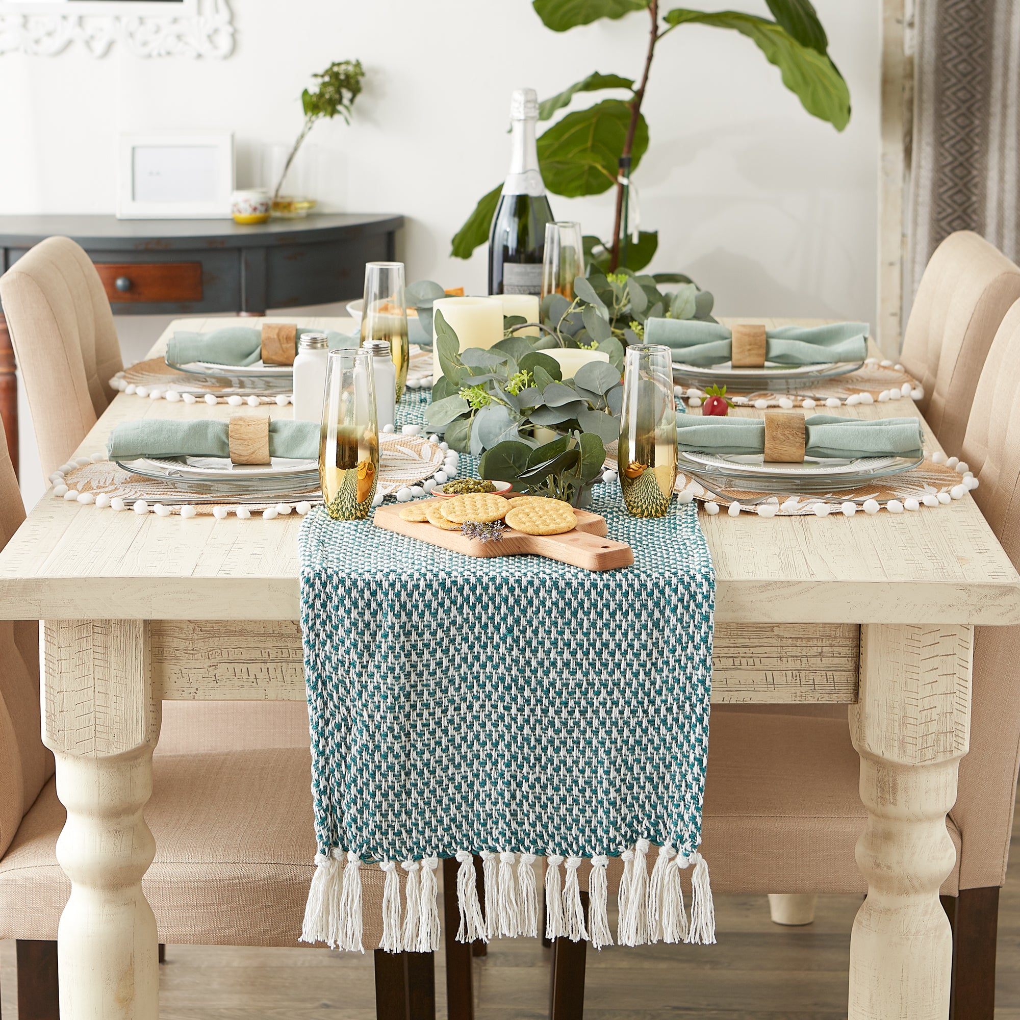 DII Woven Jacquard Fringe Cotton Table Runner