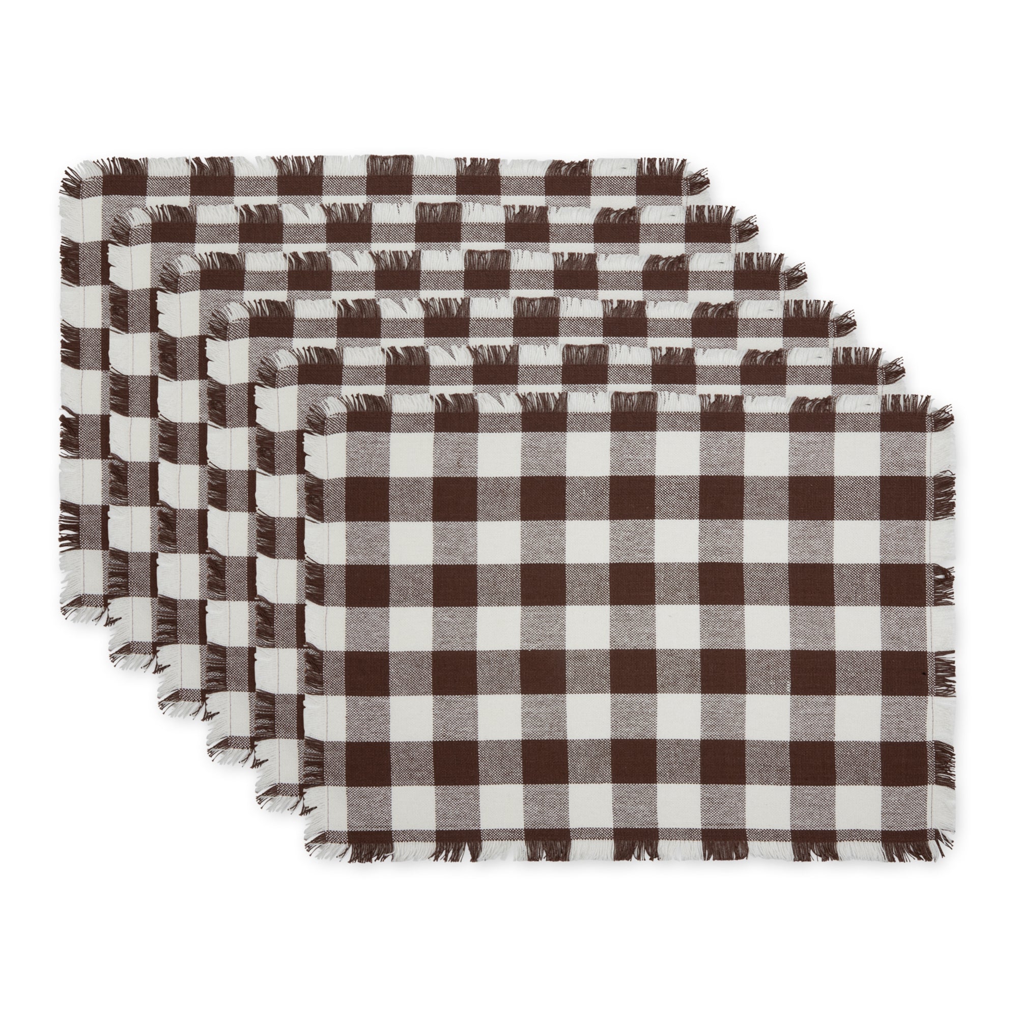 DII Heavyweight Check Fringed Cotton Placemat 6-Piece Set