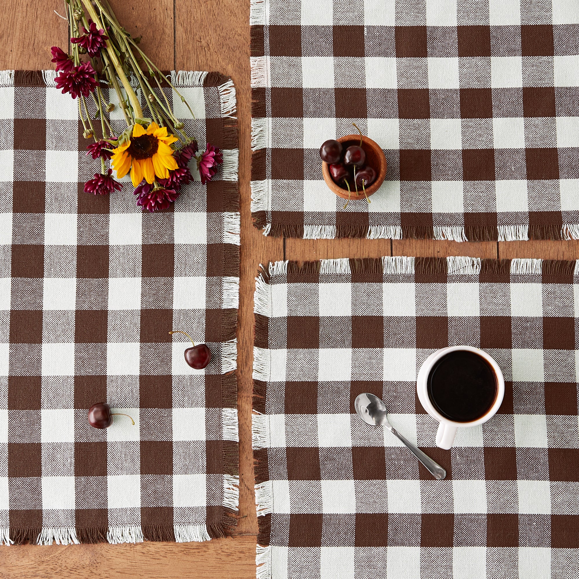 DII Heavyweight Check Fringed Cotton Placemat 6-Piece Set