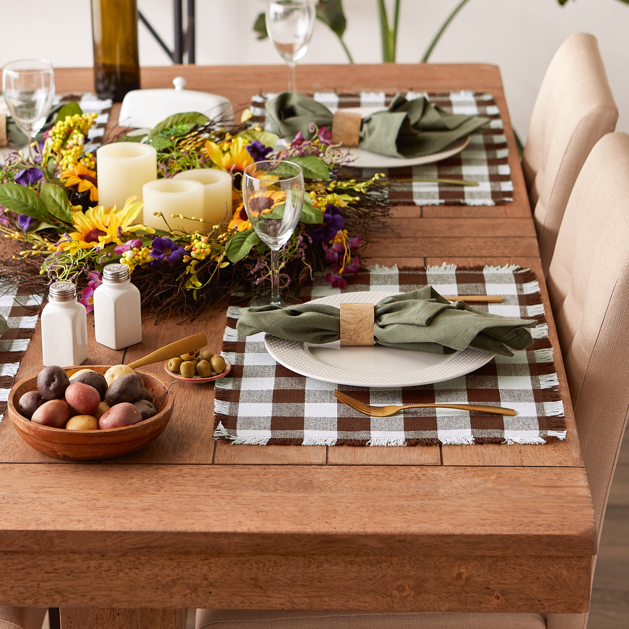 DII Heavyweight Check Fringed Cotton Placemat 6-Piece Set
