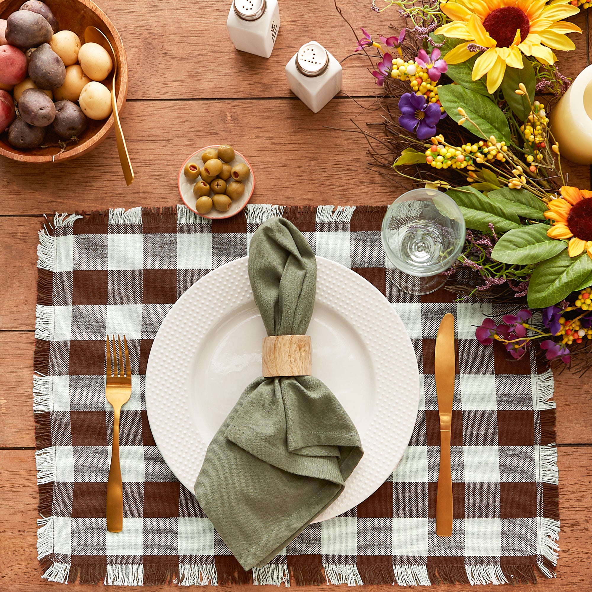 DII Heavyweight Check Fringed Cotton Placemat 6-Piece Set