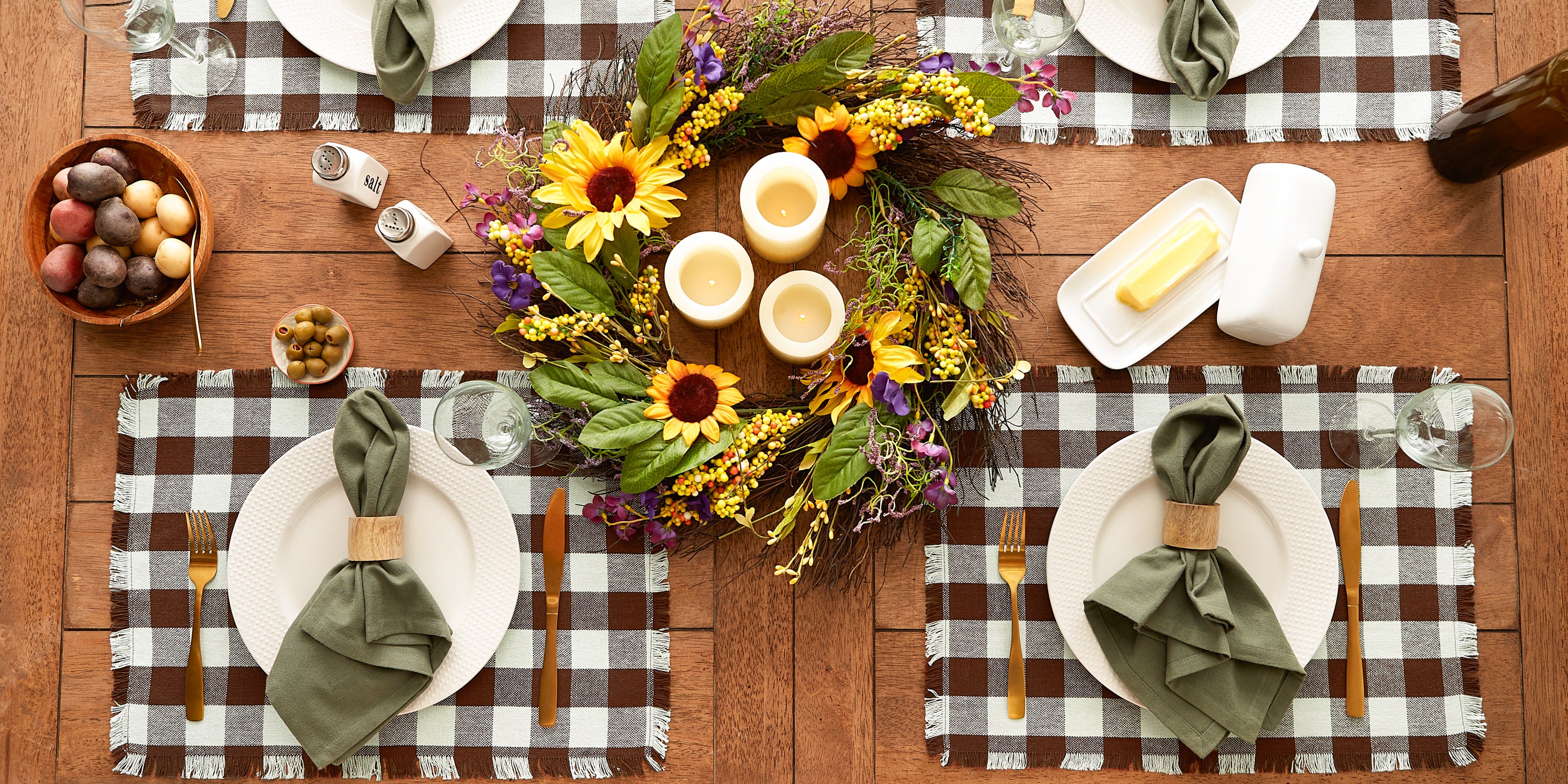 DII Heavyweight Check Fringed Cotton Placemat 6-Piece Set