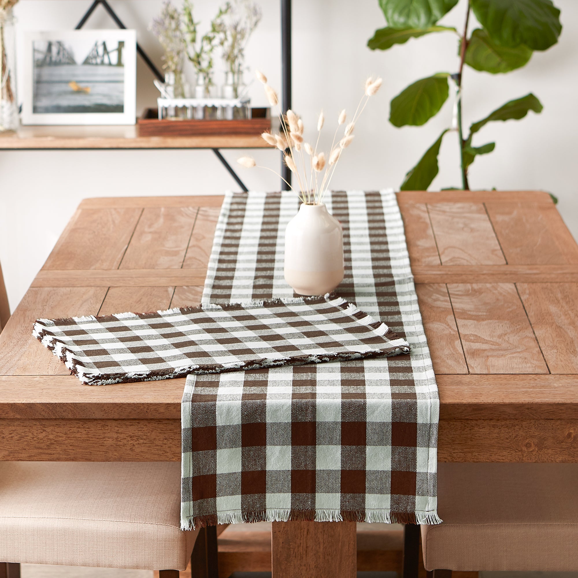 DII Heavyweight Check Fringed Cotton Placemat 6-Piece Set