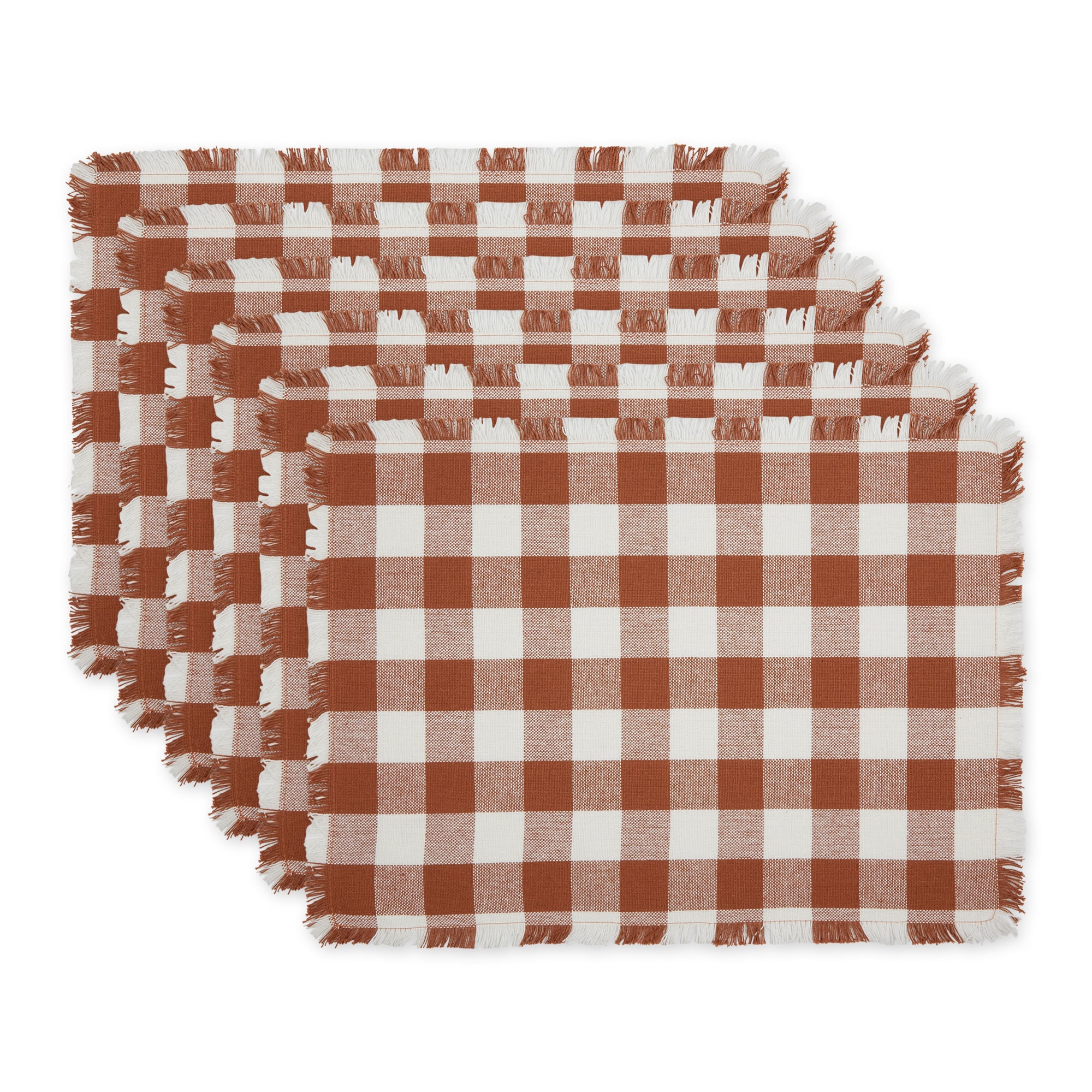 DII Heavyweight Check Fringed Cotton Placemat 6-Piece Set