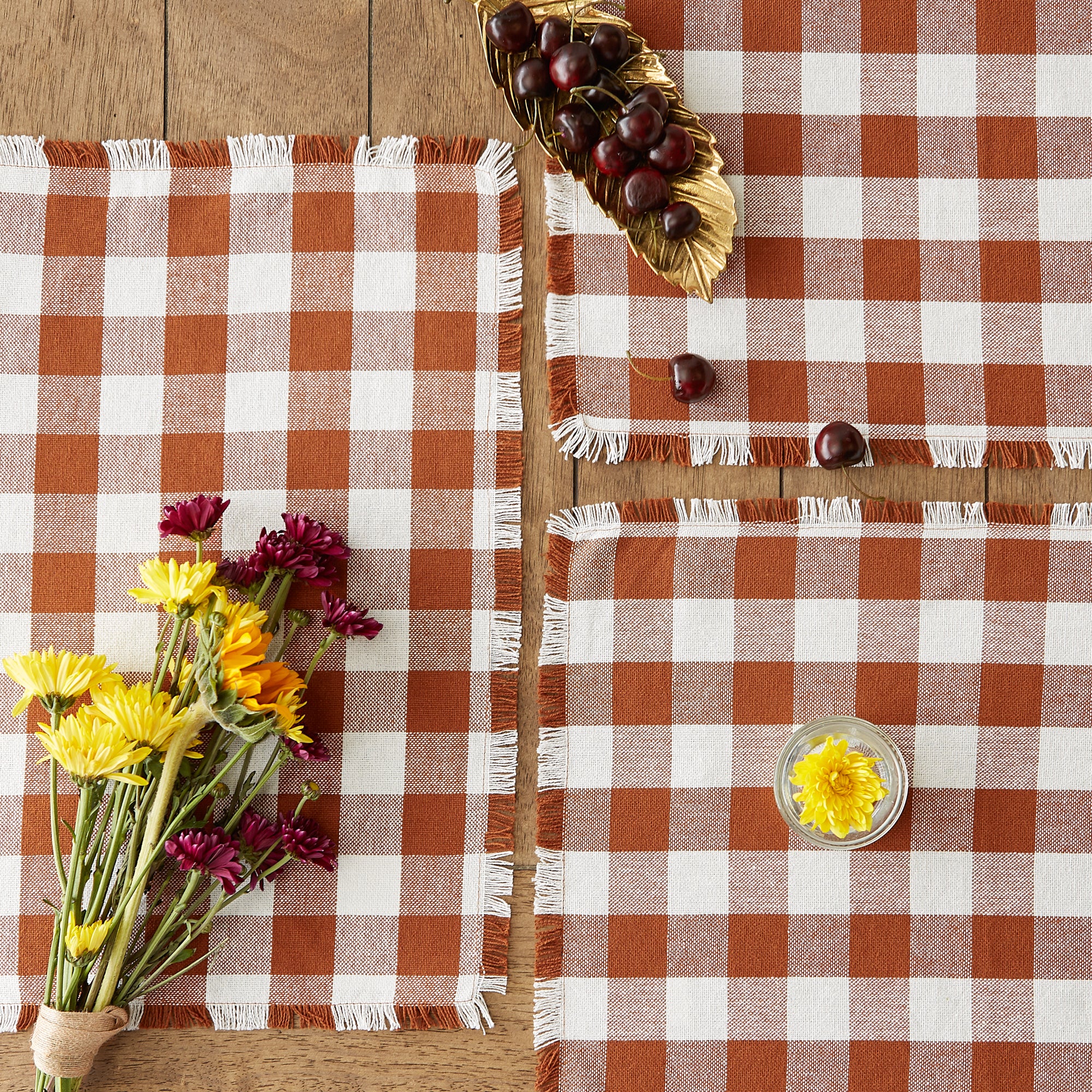 DII Heavyweight Check Fringed Cotton Placemat 6-Piece Set