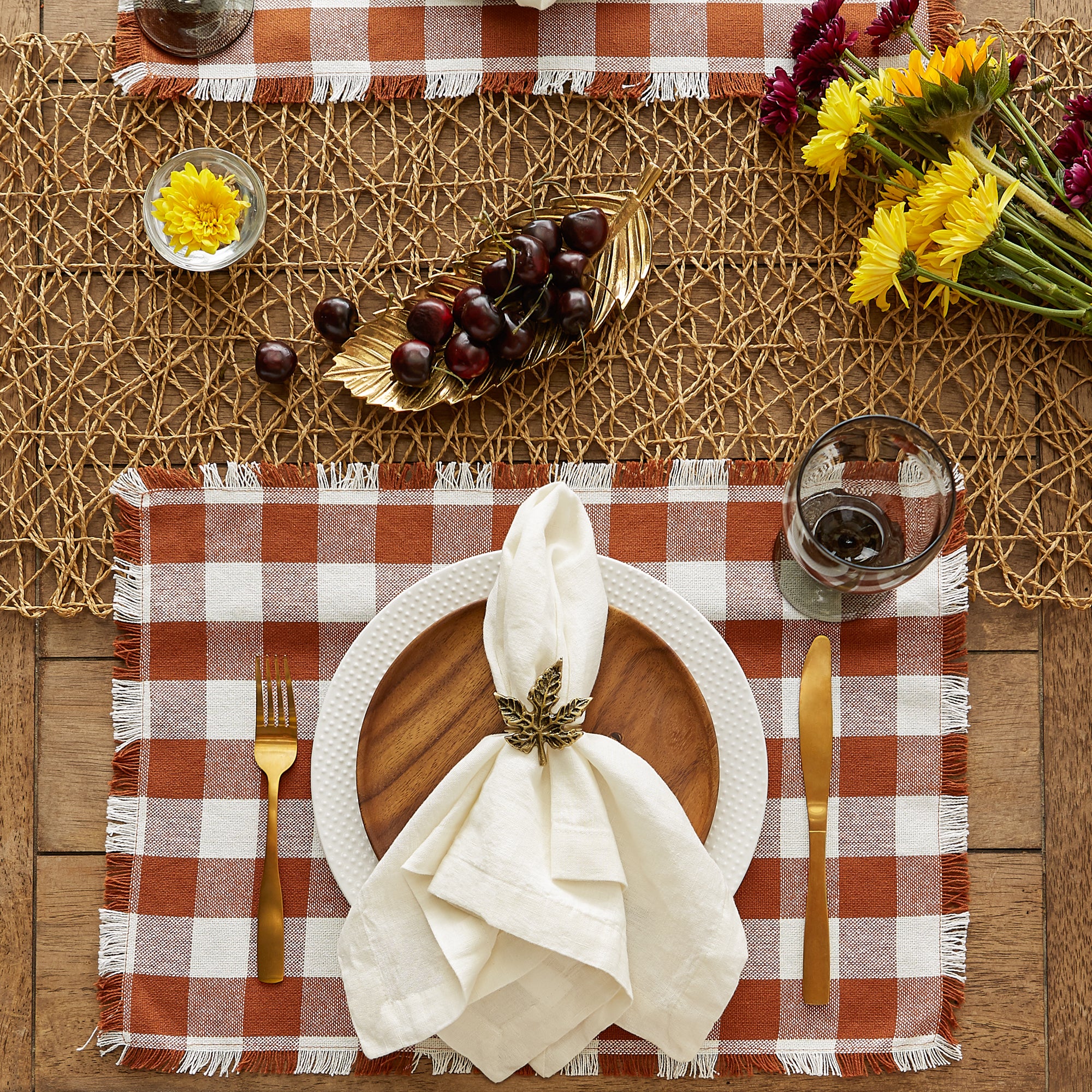 DII Heavyweight Check Fringed Cotton Placemat 6-Piece Set