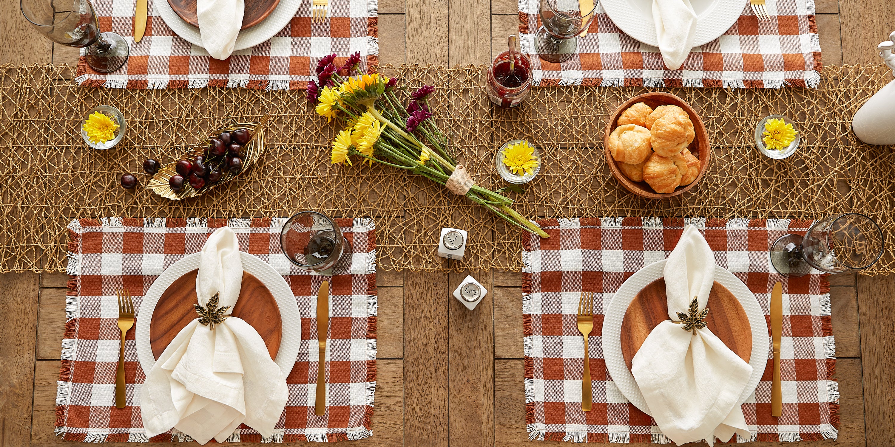 DII Heavyweight Check Fringed Cotton Placemat 6-Piece Set