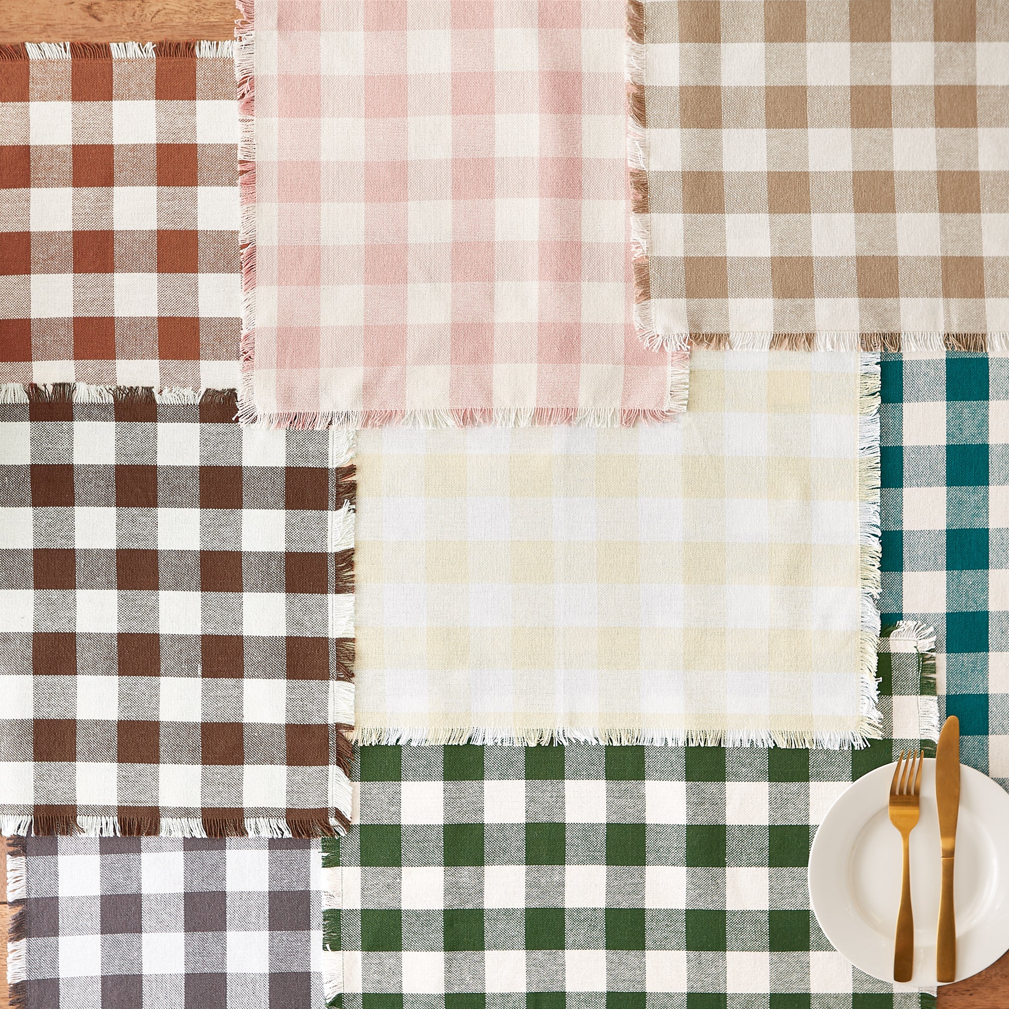 DII Heavyweight Check Fringed Cotton Placemat 6-Piece Set