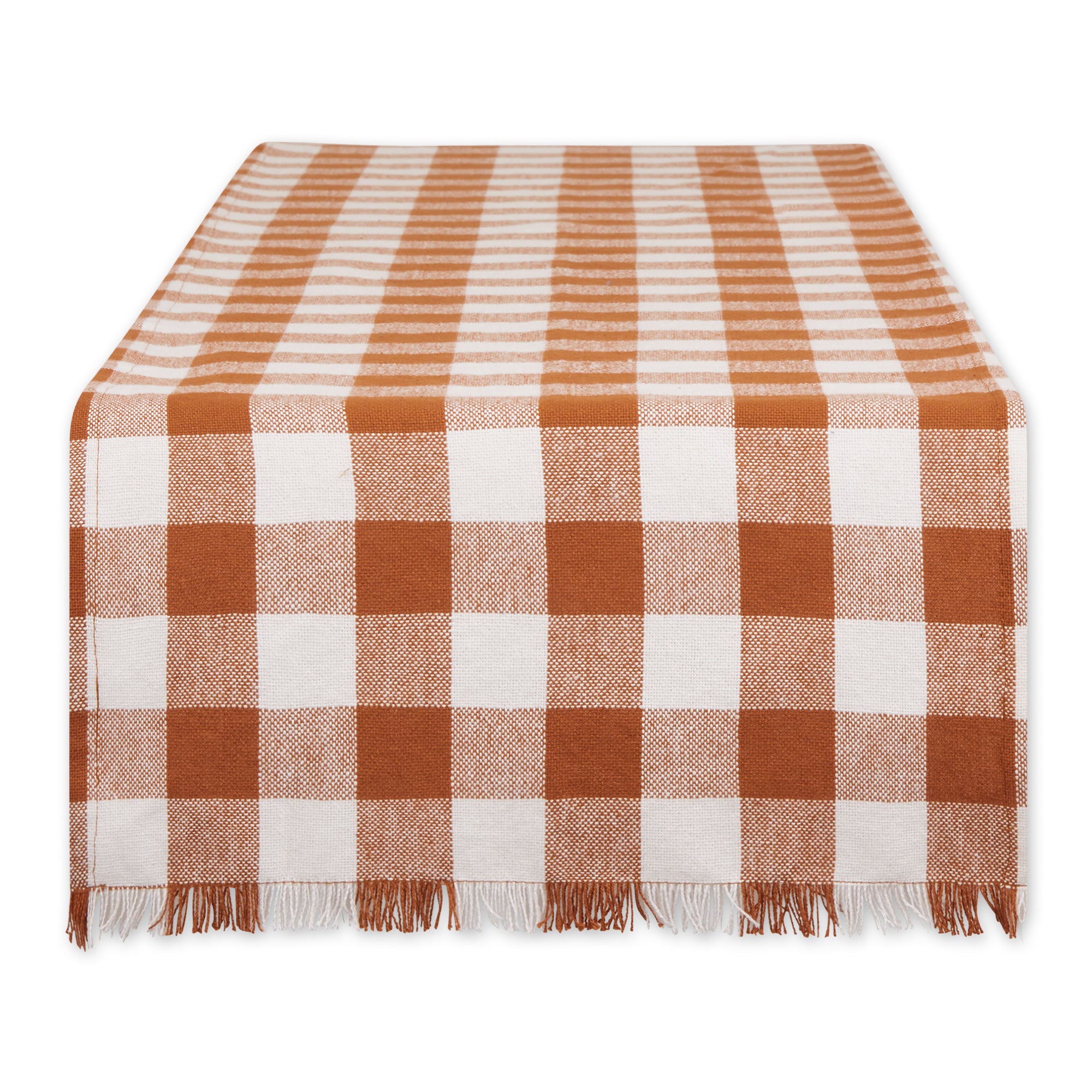 DII Heavyweight Check Fringed Cotton Table Runner